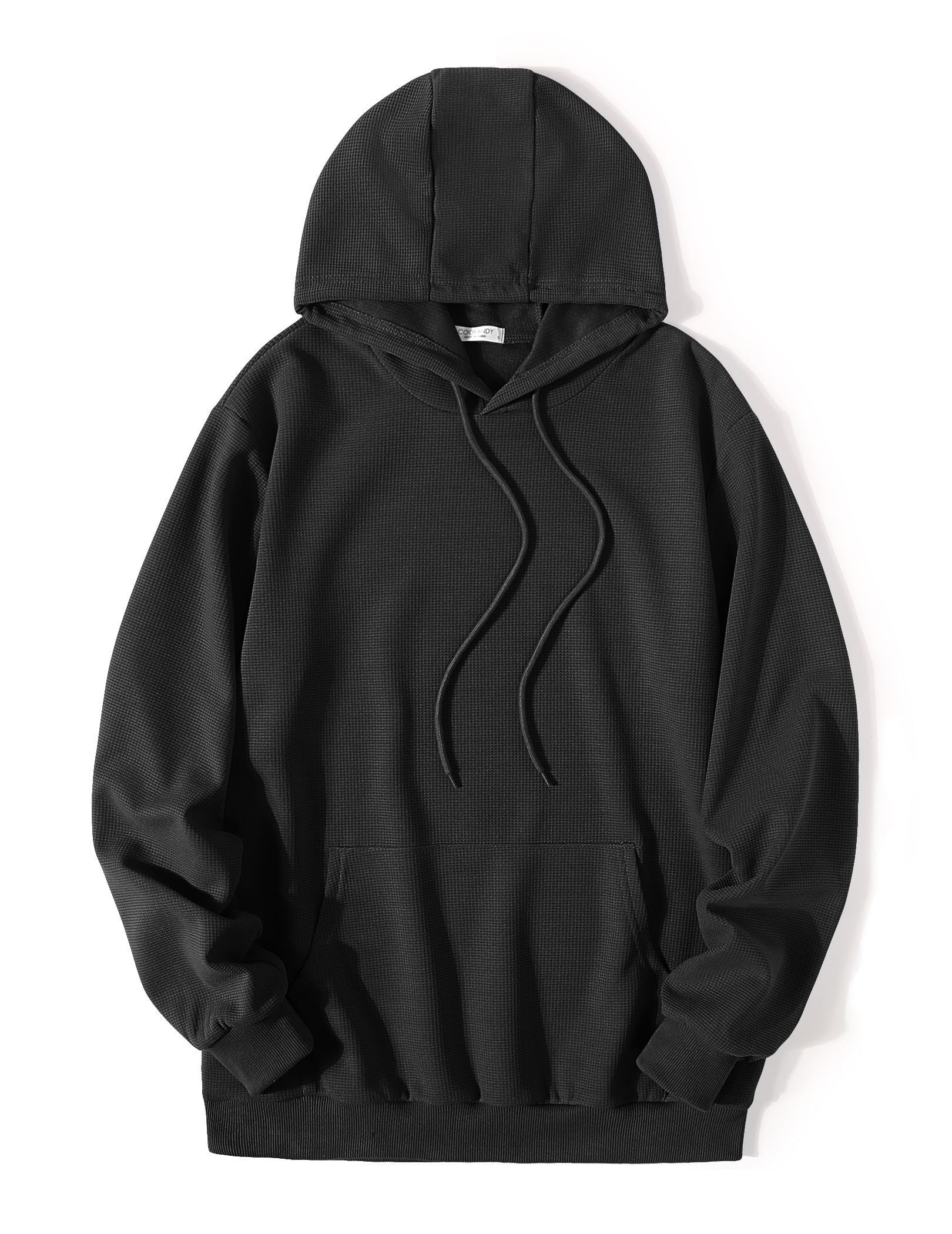COOFANDY Men's Waffle Knit Hooded Sweatshirt - Long Sleeve Casual Pullover Hoodie with Pocket | Warm Winter Layering, Streetwear Fashion, Outdoor Activities