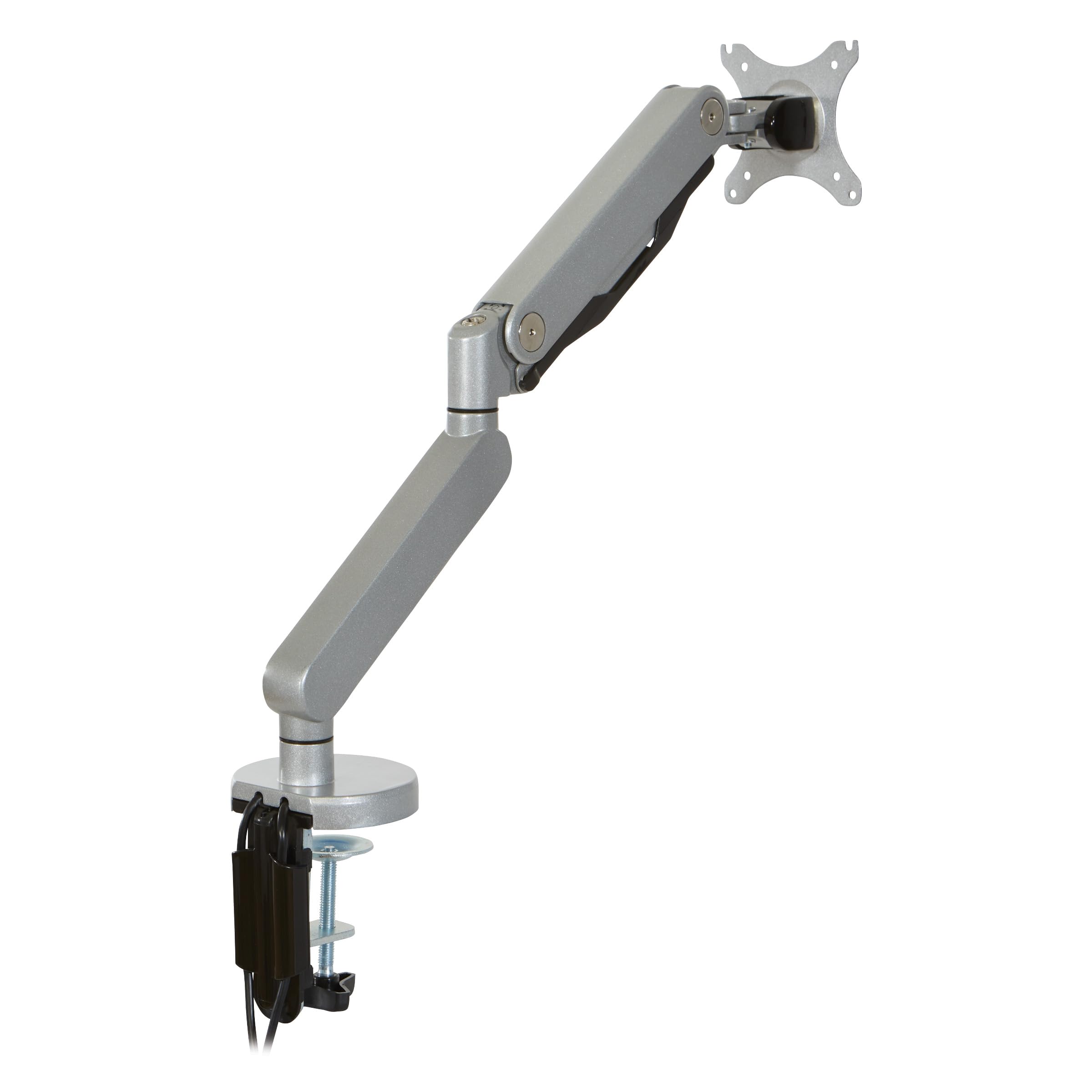 Office Star Ascend II Single Monitor Arm with Dual USB 3.0 Ports, 3-Point Rotation & VESA Mount (17-30 inch) - Ergonomic Adjustable Desk Mount for Home Office, Gaming & Workspace Setup - Silver