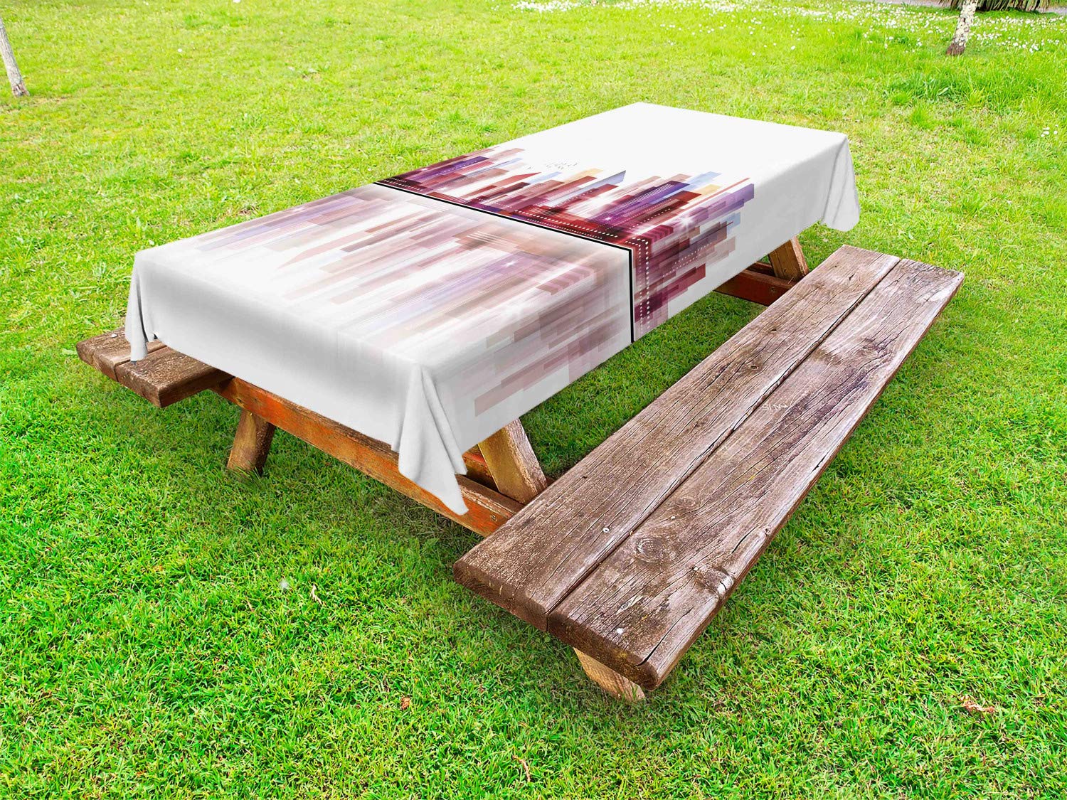 Ambesonne Modern Abstract Skyscraper Tablecloth - Waterproof Outdoor Picnic Table Cover 58x120 Inches - Washable Durable Fabric for Patio, BBQ, Garden Parties & Picnics