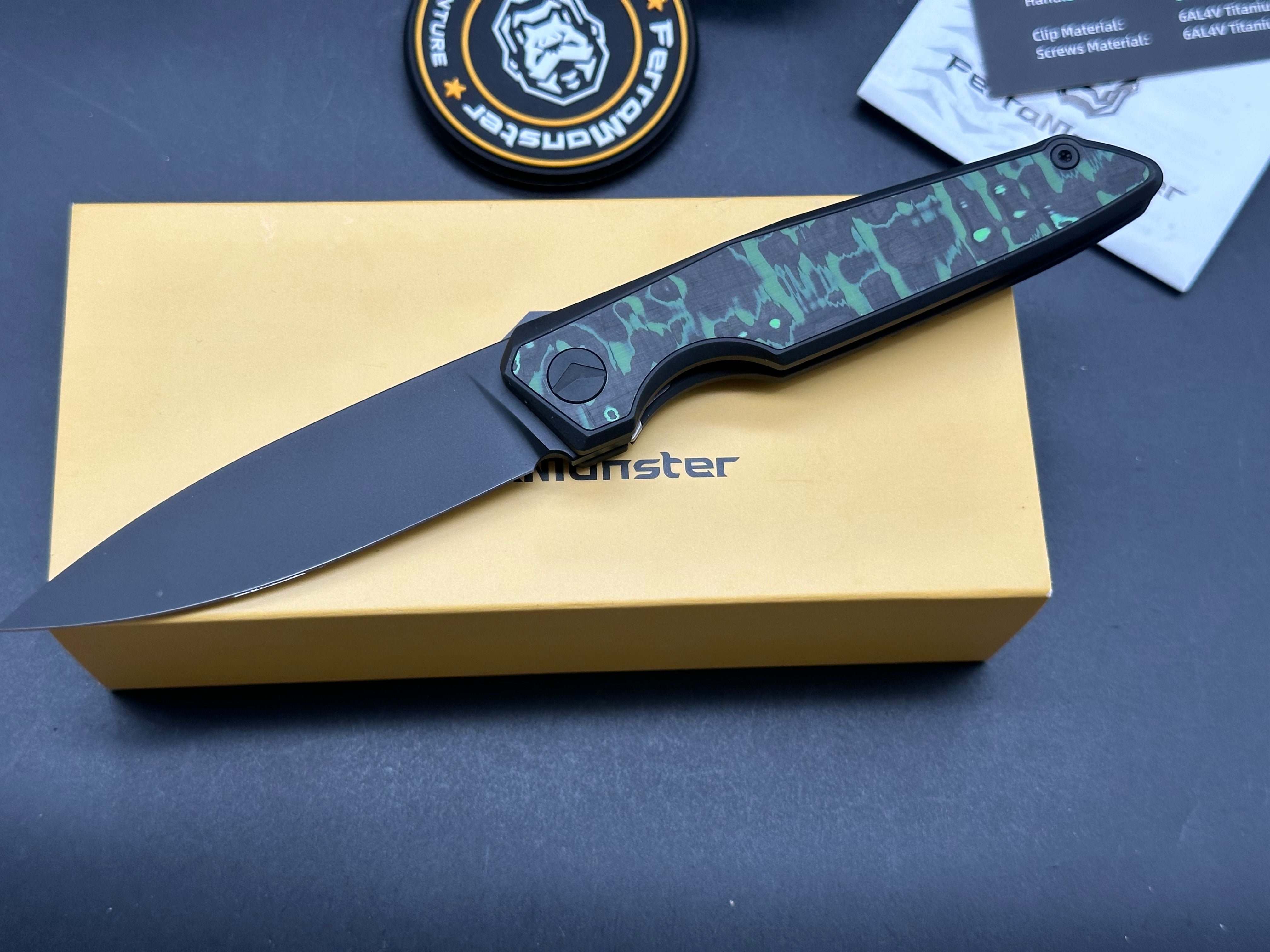 Ferramonster Urbangrip Black Titanium & Carbon Fiber Handle with M390 Blade - Premium EDC Folding Knife for Outdoor, Camping, and Everyday Carry