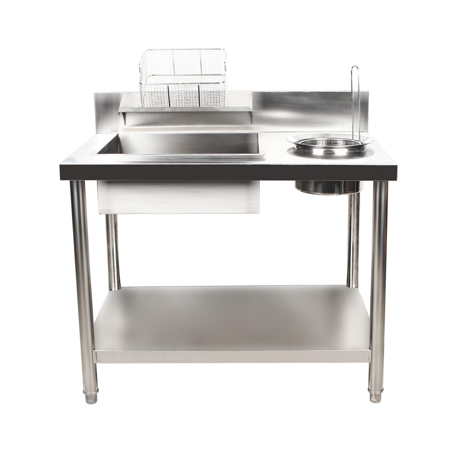 Commercial Stainless Steel Breading Table for Fried Food Preparation - Heavy Duty Restaurant Kitchen Station with Containers & Baskets - Perfect for Chicken, Fish, and Seafood Breading in Restaurants, Food Trucks, and Catering Businesses