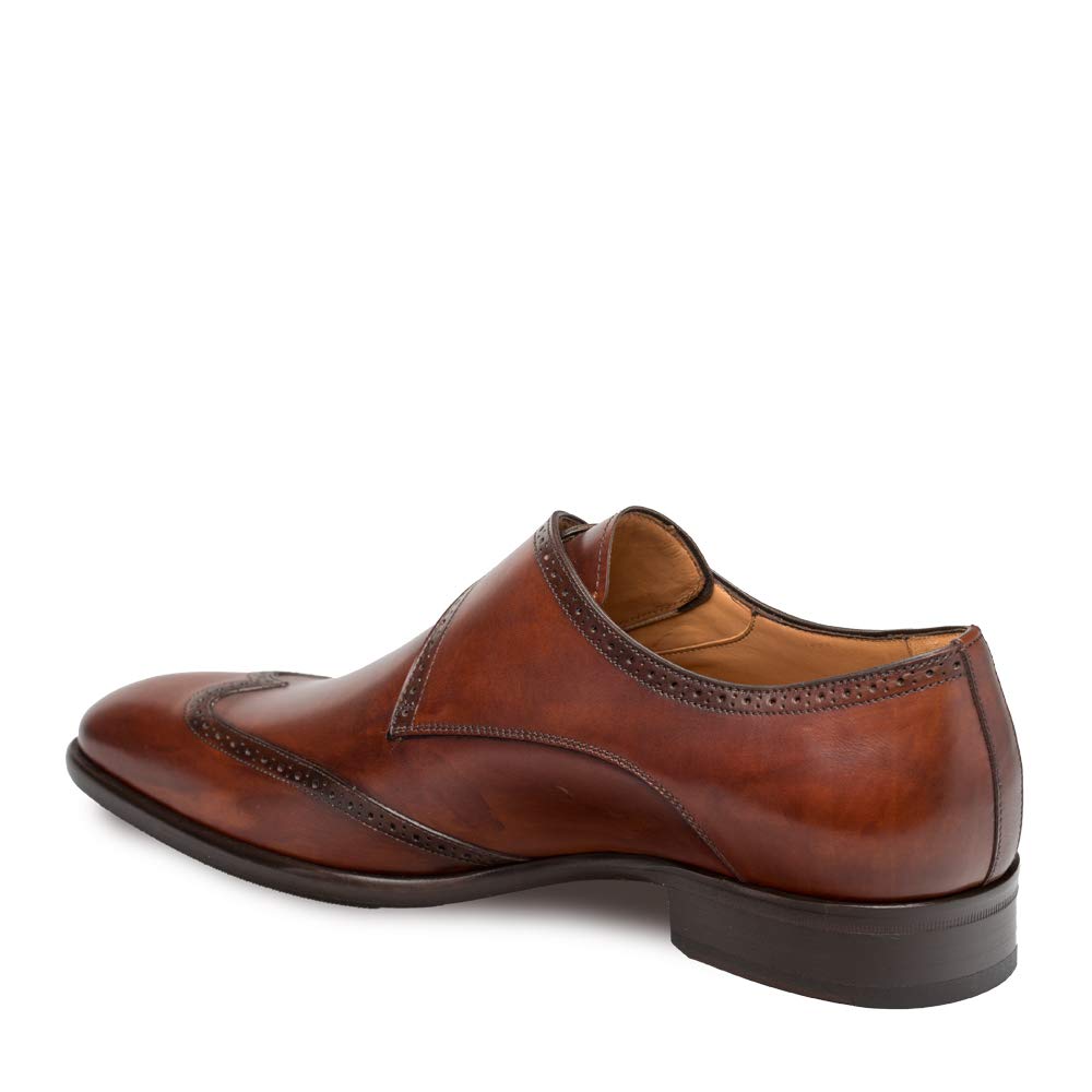 Mezlan Forest Men's Luxury Wingtip Oxford Dress Shoes - Handcrafted in Spain - Premium Burnished Calfskin Leather with Perforated Detailing - Medium Width (Cognac, Size 10.5 US) - Perfect for Business, Weddings & Formal Occasions