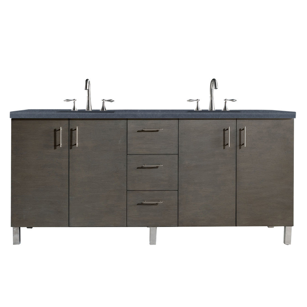 Metropolitan 72 Inch Double Bathroom Vanity with Silver Oak Finish & 3CM Charcoal Soapstone Quartz Countertop - Modern Bathroom Furniture for Master Bath, Guest Bath & Luxury Home Renovation