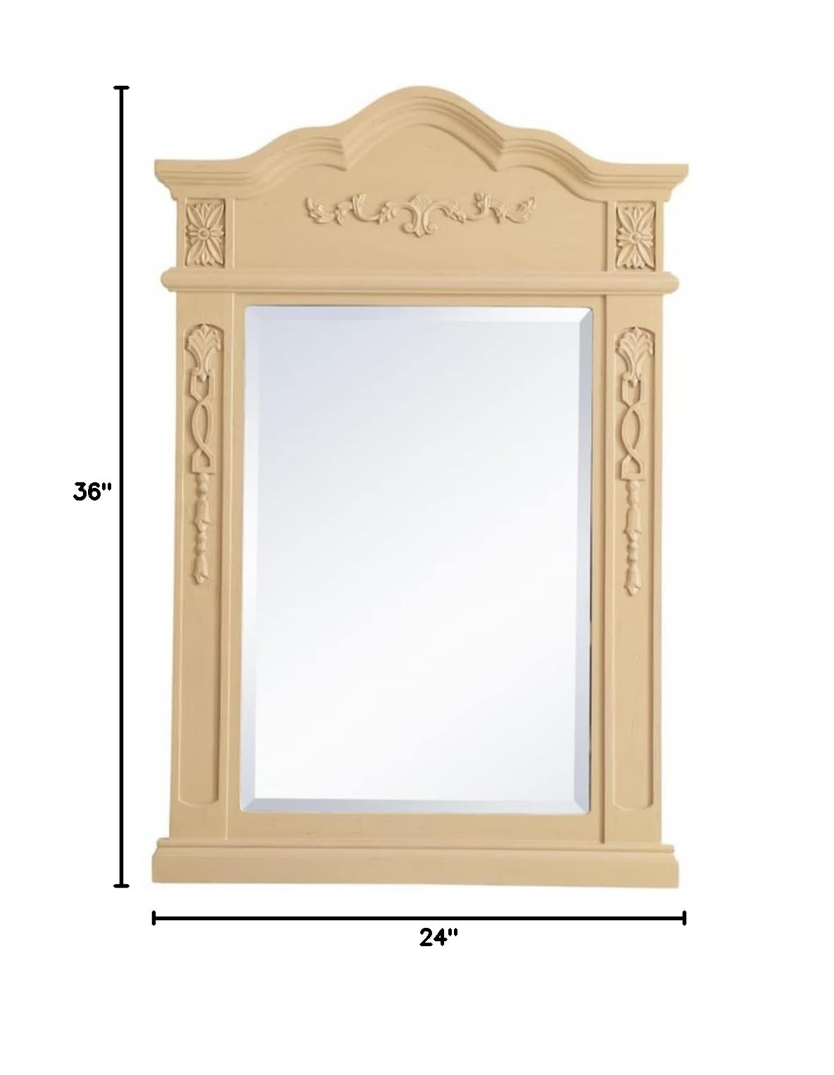 Elegant Wood Frame Mirror 24x36 Inch - Light Antique Beige for Home Decor