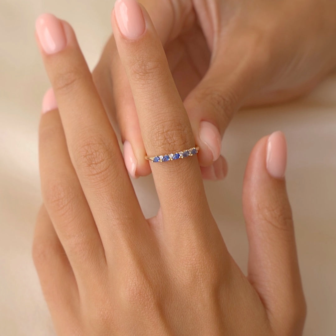 14K Gold Sapphire Half Eternity Ring for Women - Elegant Capriana Wedding Band, Anniversary Gift, Engagement Jewelry | Perfect for Bridal, Evening Wear & Special Occasions