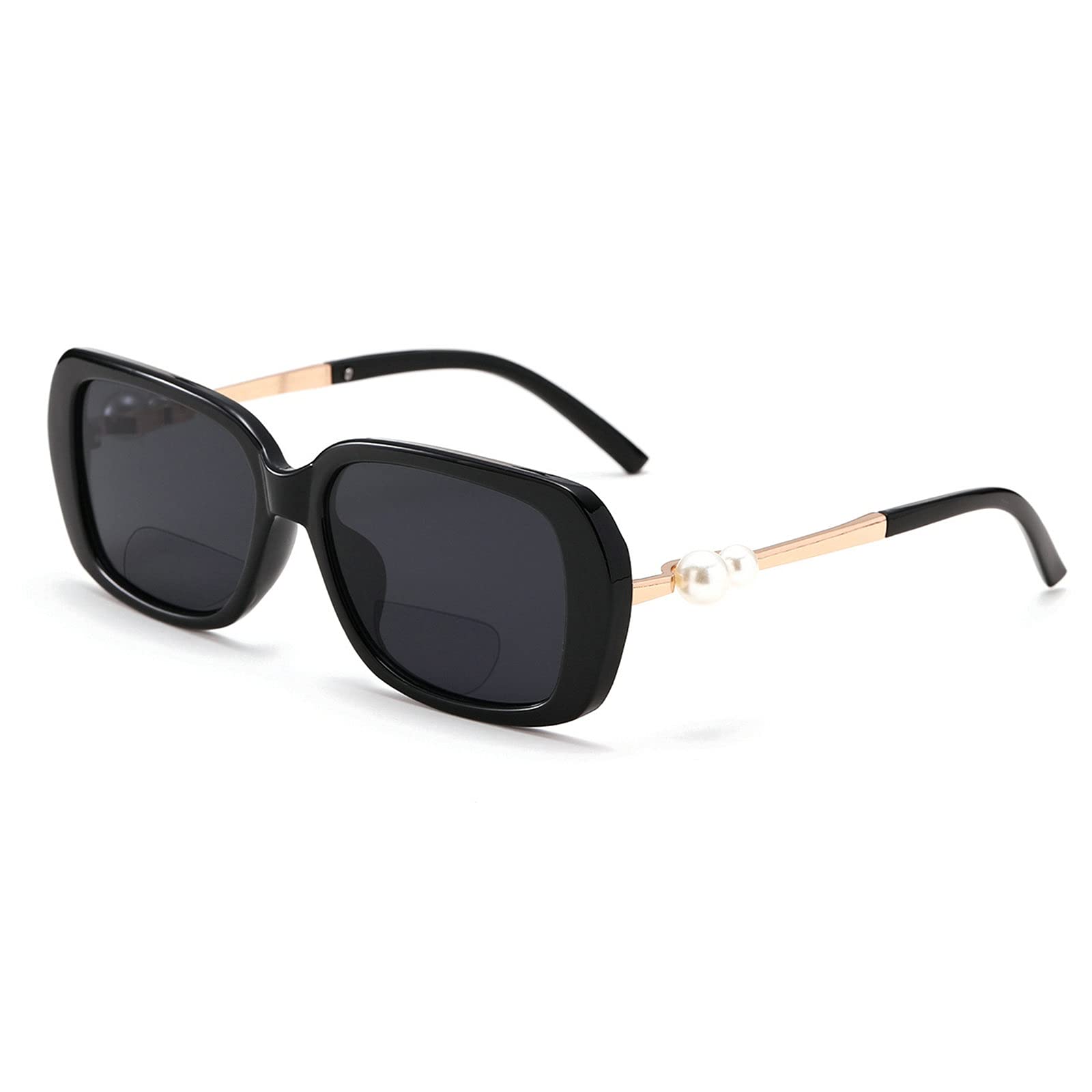 Women's Bifocal Reading Sunglasses - Vintage Pearl Style Square Readers with UV Protection for Outdoor Activities, Reading & Driving - Black Frame Glasses