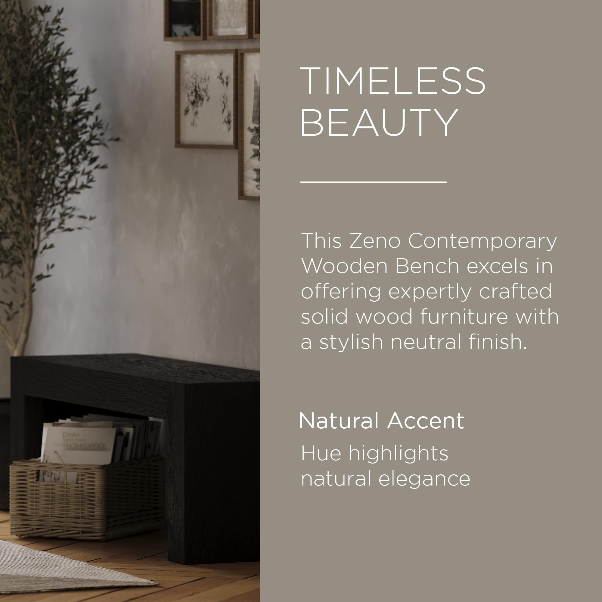 Maven Lane Zeno Contemporary Wooden Backless Bench - Modern Dining Room, Kitchen Table, Entryway, Foyer & Lobby Seating in Weathered Black Finish - Perfect for Small Spaces, Hallway Decor & Farmhouse Style Homes