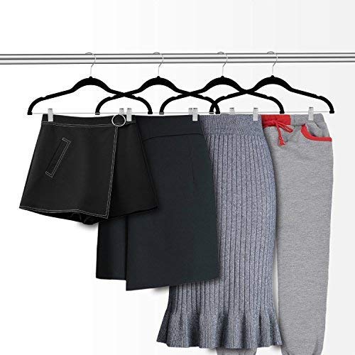 OIKA 20 Pack Black Velvet Non-Slip Hangers with Clips - 16.7 Inch Space Saving Closet Organizers for Pants, Skirts, Dresses - Perfect for Home, Office, and Travel Wardrobe Organization