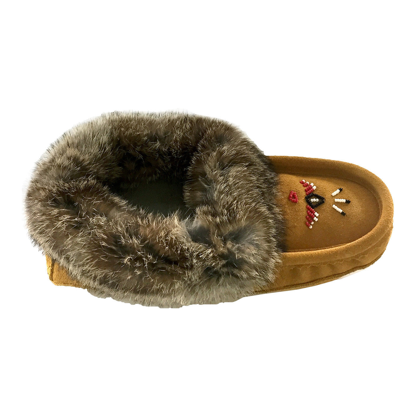 Women's Soft Rabbit Fur Thunderbird Beaded Moccasins - Comfortable Native American Style Slippers for Winter Indoor/Outdoor Wear
