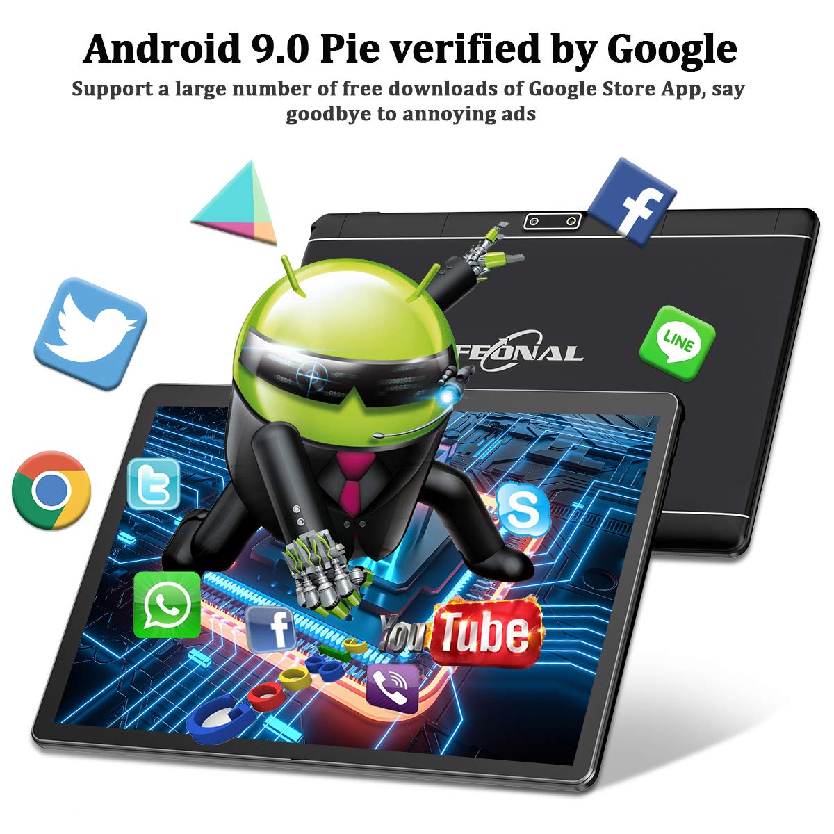 10.1 Inch Android Tablet with Quad-Core Processor, 32GB Storage & 128GB Expandable - Dual Camera, WiFi, Bluetooth, GPS, 3G Phone Call & SIM Card Slot - IPS Full HD Display (Black) - Perfect for Work, Study, Entertainment & Travel