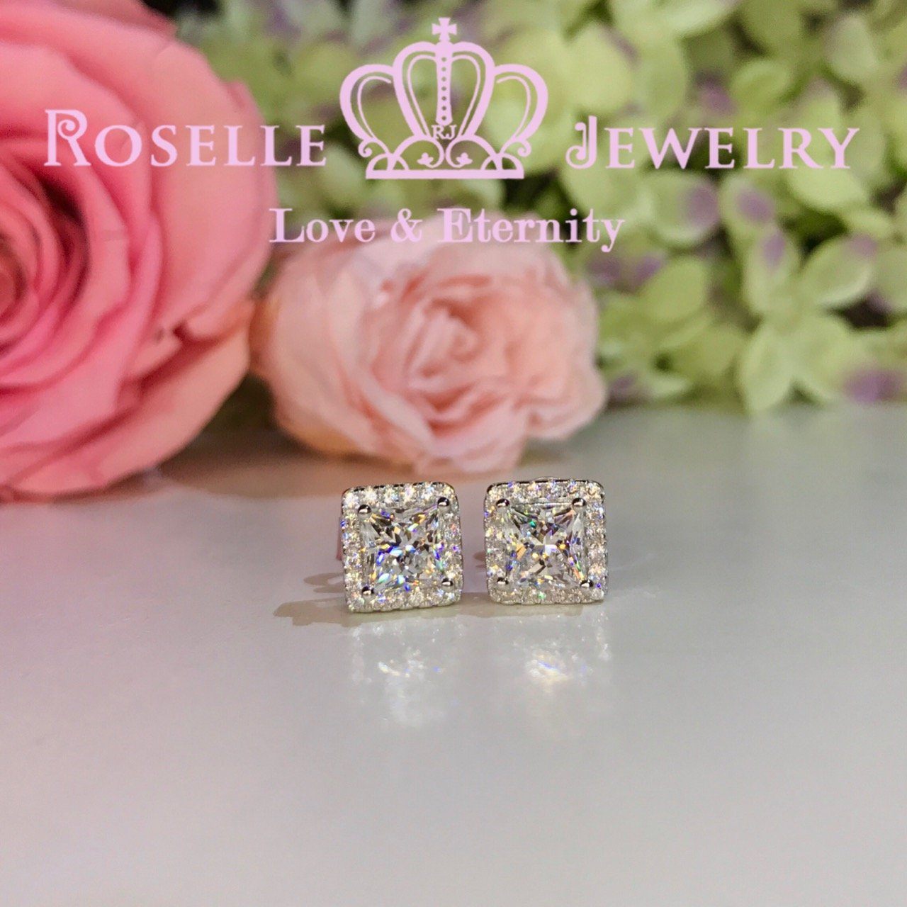 Princess Cut Halo Stud Earrings - 14K Gold Plated Cubic Zirconia Diamond Earrings for Women | Elegant Gift for Wedding, Anniversary & Special Occasions
