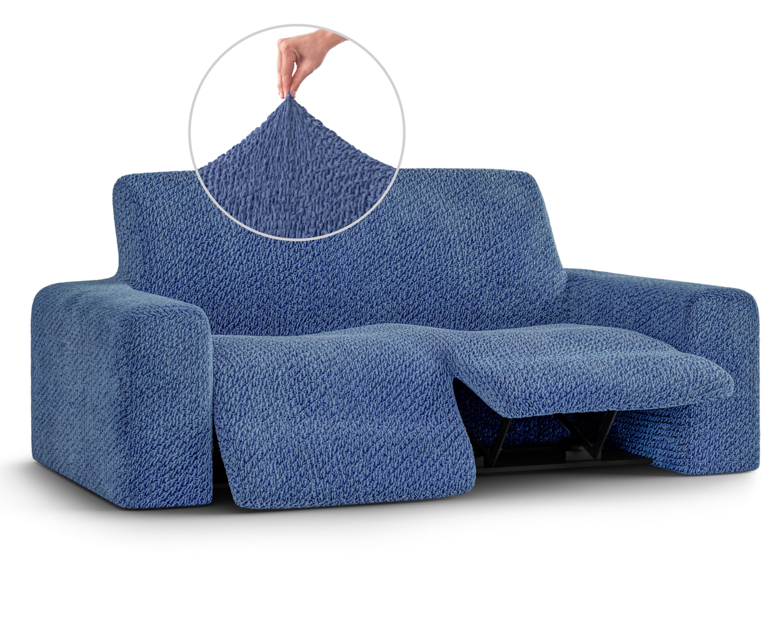 PAULATO BY GA.I.CO. Recliner Loveseat Cover - 2 Seater Stretch Sofa Slipcover - Soft Polyester Fabric Furniture Protector - Form Fit 1-Piece Velvet Cover - Blue - Perfect for Living Room, Home Theater & Family Room Protection