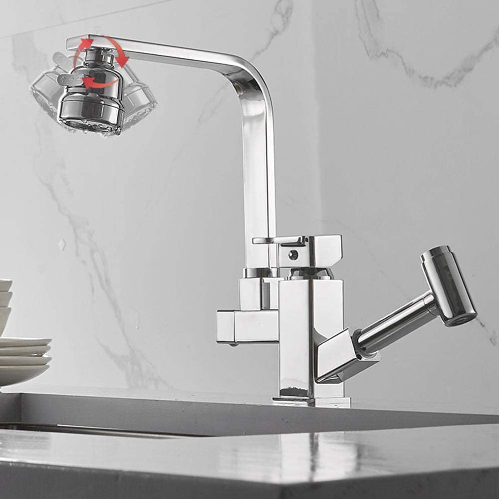 Brass Pull-Out Kitchen Faucet with Spray Gun - 360° Swivel, Hot & Cold Water Mixer Tap, Telescopic Design, Multi-Function for Modern Kitchen Sink - Perfect for Washing Dishes, Filling Pots & Cleaning Vegetables
