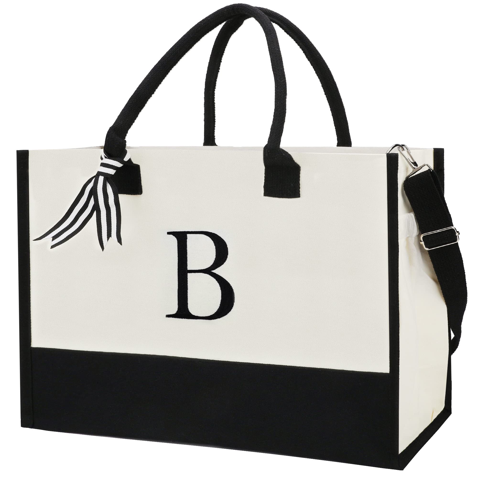 Personalized Initial Canvas Tote Bag - Adjustable Zipper Beach Bag for Women | Gift for Mom & Bridesmaids