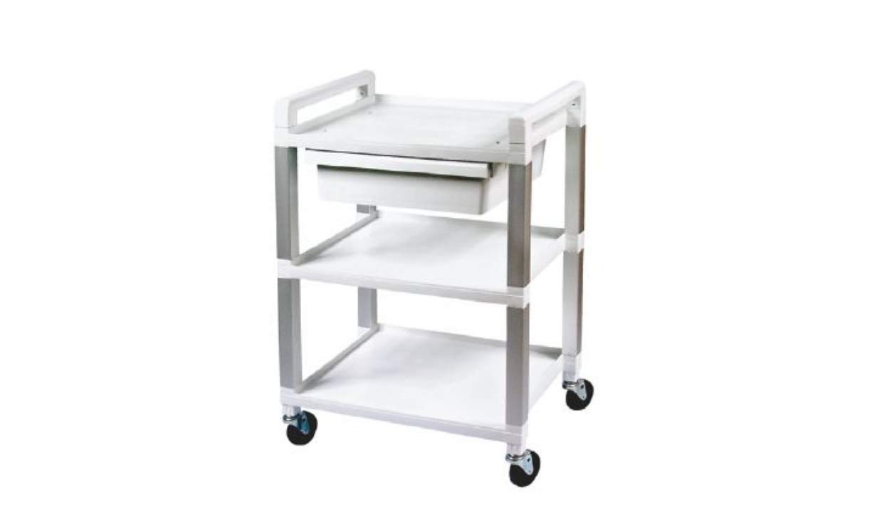 White Poly 3-Tier Rolling Utility Cart with Storage Drawer - Perfect for Kitchen, Bathroom, Office, and Dorm Organization