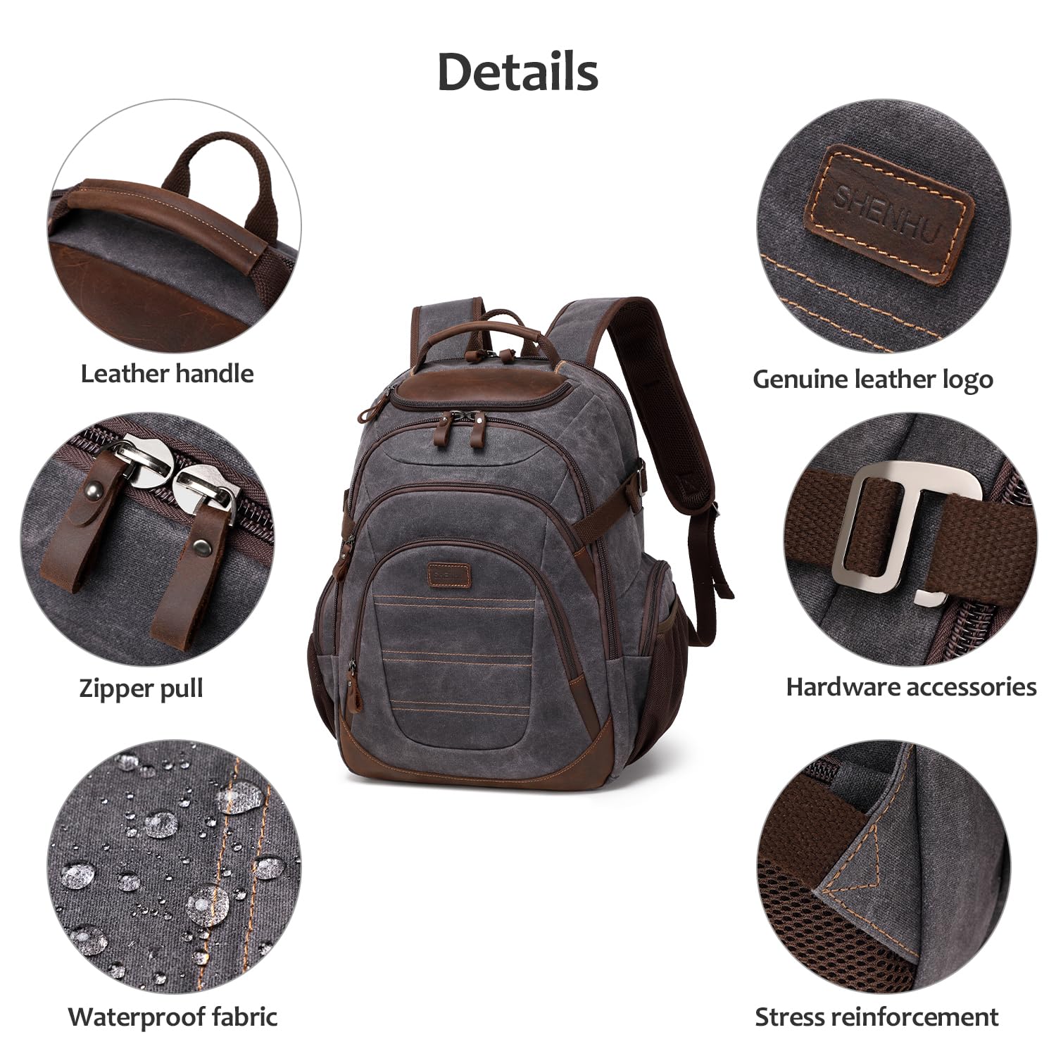 17.3 Inch Travel Laptop Backpack for Men - Waxed Canvas XL Computer Backpack, Durable College Daypack & Business Backpack in Black & Gray, Ideal for Work, School & Outdoor Adventures
