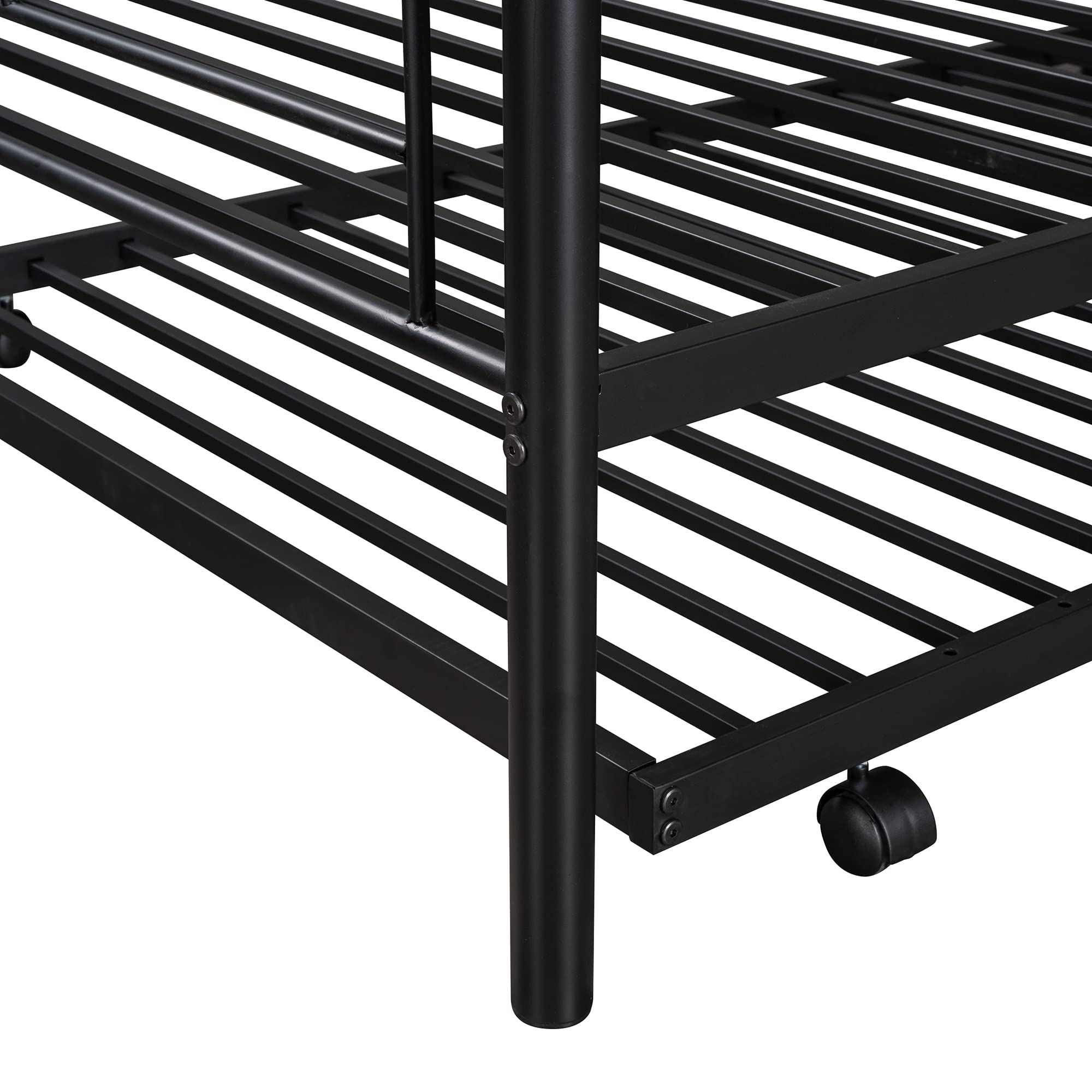 Merax Heavy Duty Twin Over Twin Metal Bunk Bed with Trundle & Removable Ladder - Converts to 2 Separate Beds, No Box Spring Required (Black) - Perfect for Kids' Rooms, Guest Rooms & Space-Saving Solutions