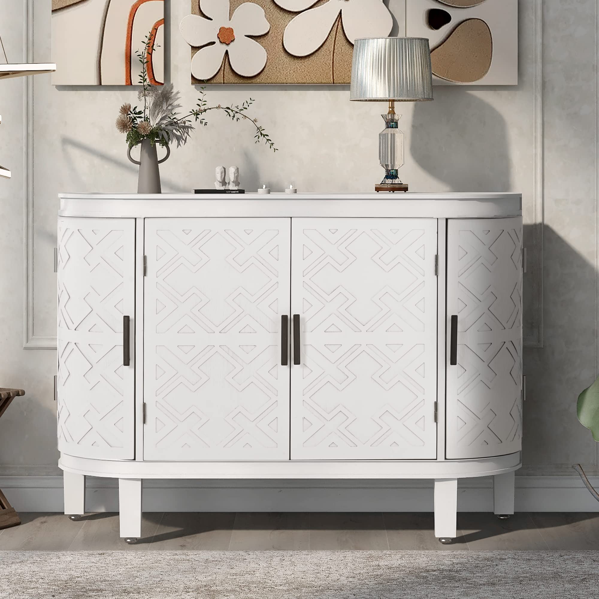 Modern White Wooden Accent Storage Cabinet with Transparent Door - Console Table, Sofa Table, Buffet Sideboard for Entryway, Living Room & Bedroom - Stylish Home Decor & Organization Solution