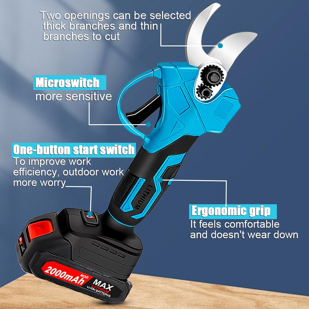 Electric Pruning Shears - 1.2 Inch Cutting Diameter Cordless Garden Shears with 2x2000mAh Batteries for Tree Trimming, Gardening & Landscaping - Perfect Christmas Gift for Men & DIY Enthusiasts