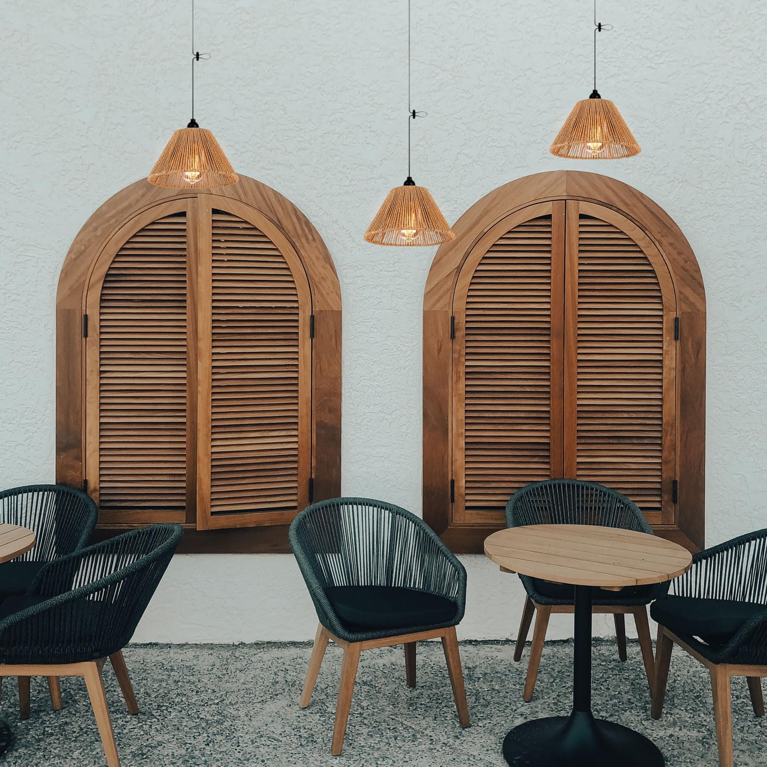 2X Battery Operated Pendant Light Outdoor Chandelier - LED Rattan Shade Hanging Lamp for Gazebo, Porch, Patio, Backyard, Bedroom & Kitchen Decor - Powered by 4 AA Batteries - Perfect for Romantic Dinners, Outdoor Entertaining & Cozy Ambiance