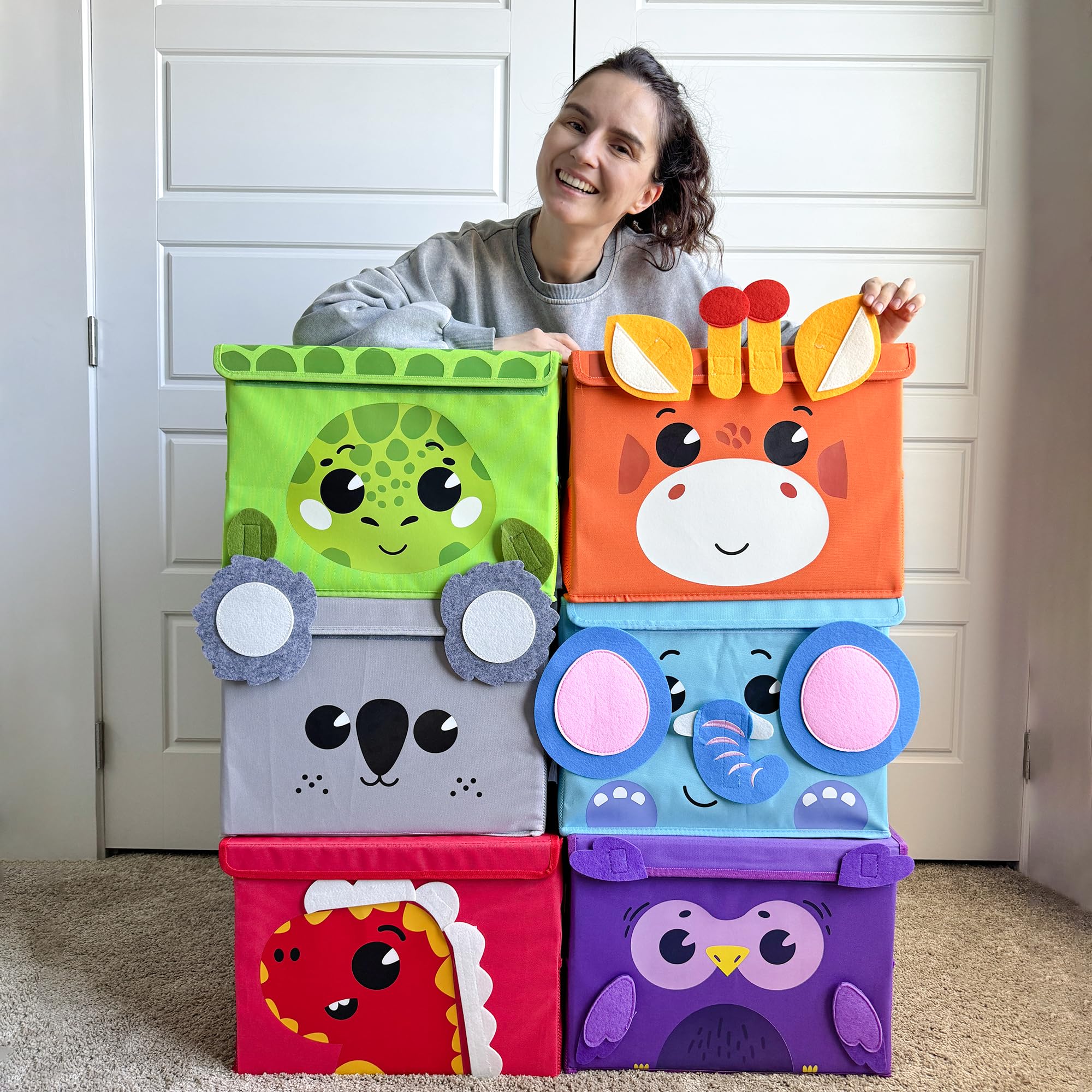 QUOKKA Kids Toy Storage Box - 16x12x10 Inch Collapsible Fabric Toy Organizer with Handles & Flip-Top Lid - Foldable Playroom Bin for Boys and Girls - Perfect for Nursery, Bedroom, and Playroom Organization