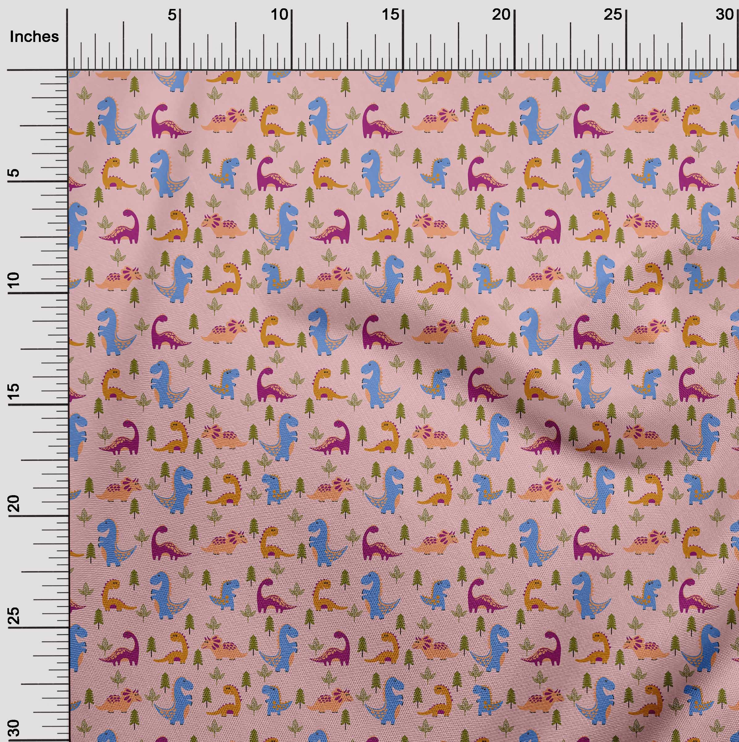 oneOone Cotton Cambric Pink Dinosaur Cartoon Print Fabric by The Yard - 56 Inch Wide Soft Dress Material for Kids Clothing, DIY Crafts & Home Decor