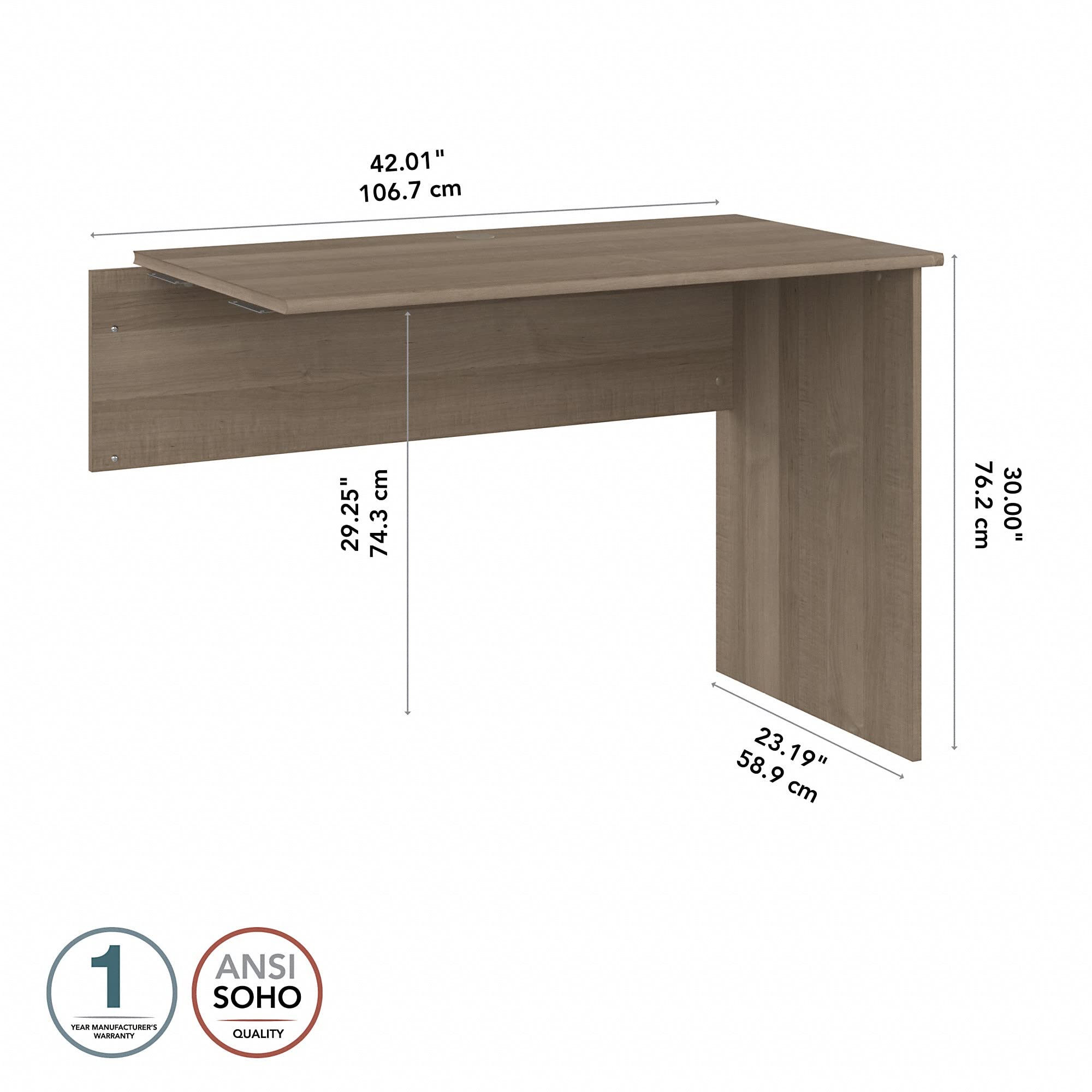 Bush Furniture Cabot 42W L-Shaped Computer Desk with Return in Ash Gray - Perfect for Home Office, Gaming Setup & Small Workspace