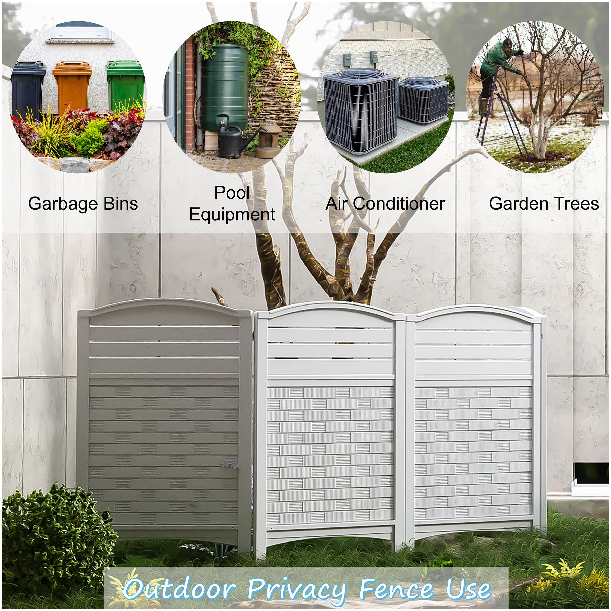 Outdoor Resin Privacy Fence Panels 4-Pack - Durable Weatherproof AC Unit Cover, Trash Can Screen & Pool Equipment Enclosure - Off-White | Perfect for Backyard, Patio & Garden Privacy Solutions