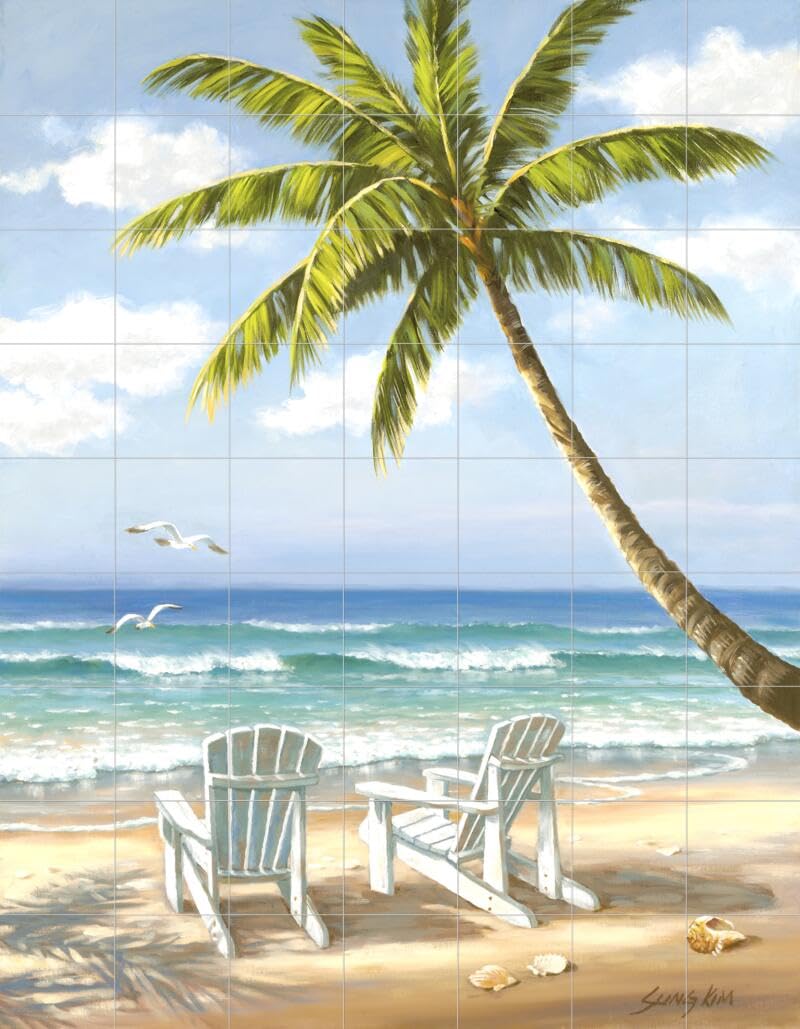 Ceramic Backsplash Tile Mural - Hidden Beach Seaside Ocean Scene by Sung Kim - Perfect for Kitchen, Bathroom, Shower, and Living Room Decor