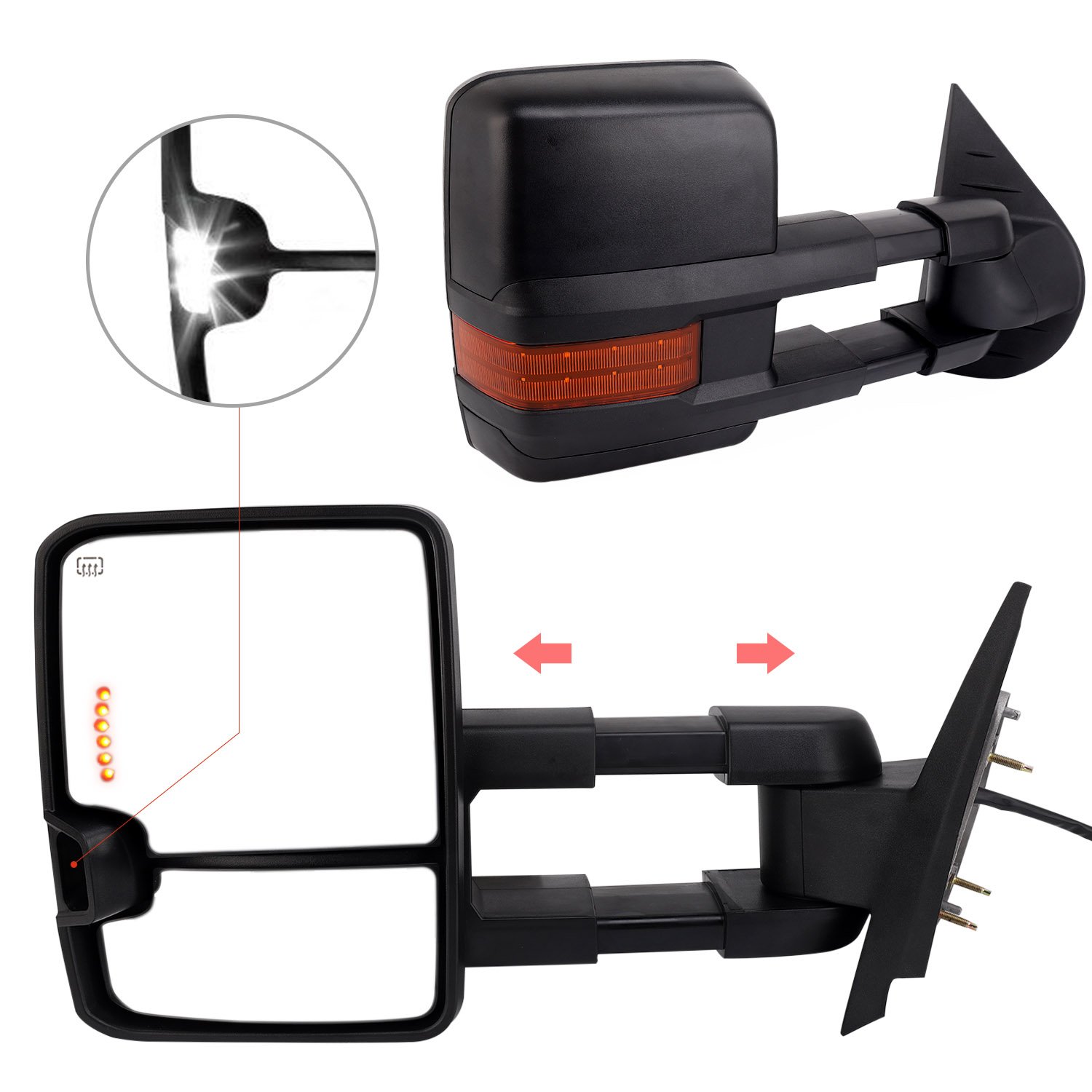 2007-2014 Chevy Silverado & GMC Towing Mirrors - Power Heated LED Signal Lamps, Passenger Right & Driver Left Side Tow Mirror Pair for Enhanced Visibility and Safety While Towing or Hauling