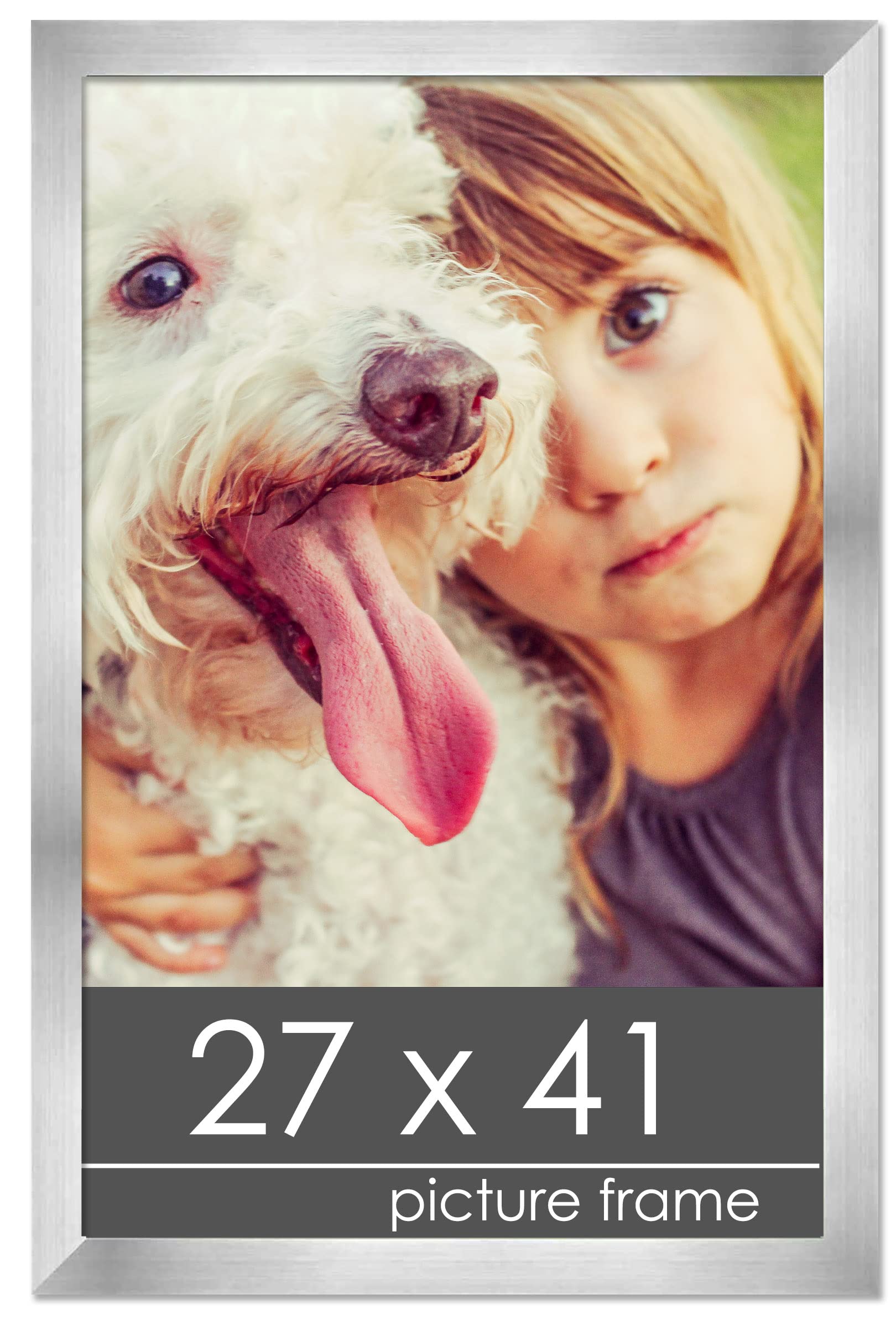 27x41 Silver Modern Minimalist Wood Picture Frame - Solid Wood Poster Frame with UV Acrylic, Foam Board Backing & Hanging Hardware - Perfect for Home Decor, Office Wall Art, and Gallery Displays