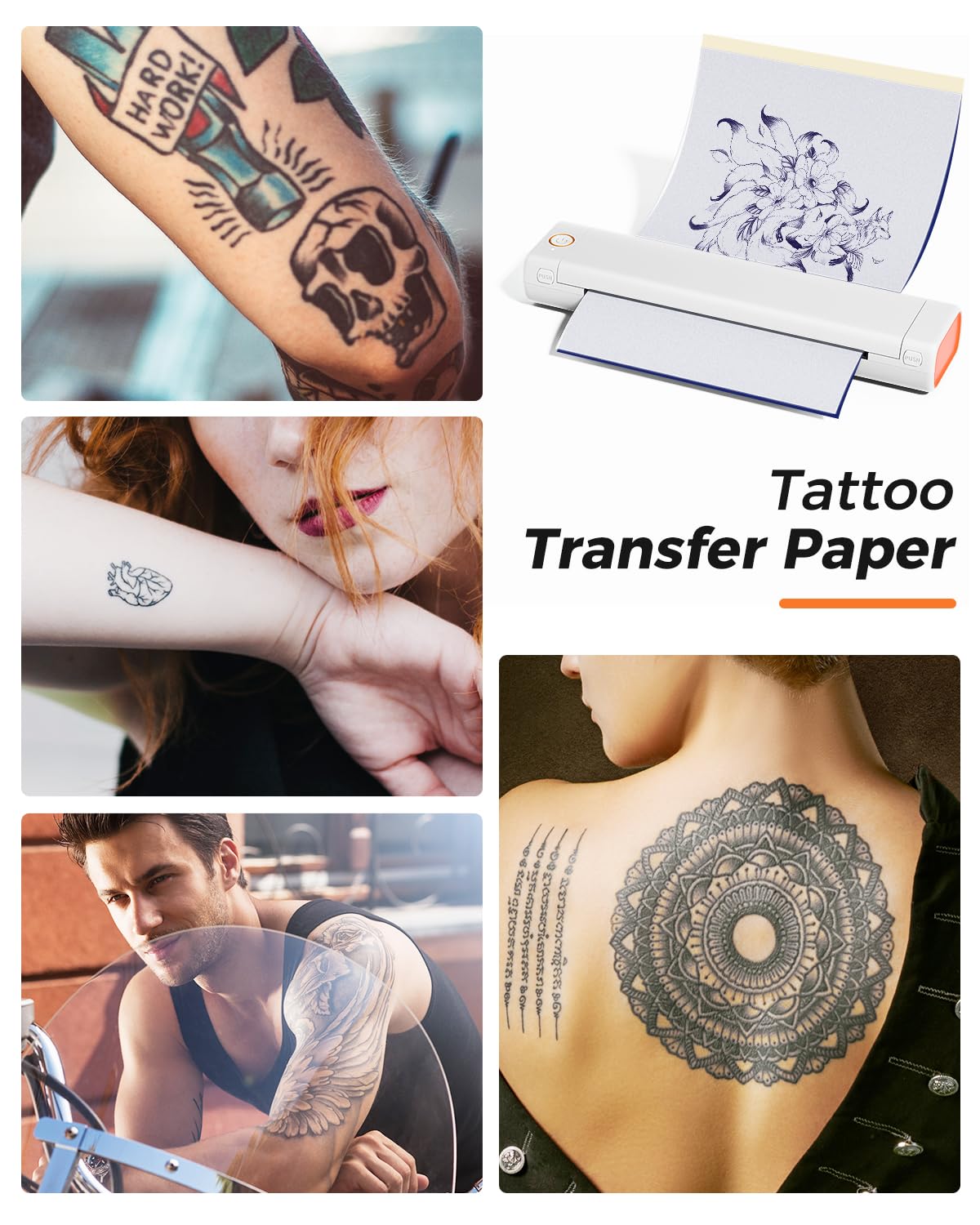 Phomemo M08F Wireless Tattoo Stencil Printer - Portable Thermal Copier Machine with 10 Stencil Papers for Tattoo Artists & Beginners | Smartphone & PC Compatible | Ideal for Tattoo Studios, Home Use & Professional Designs