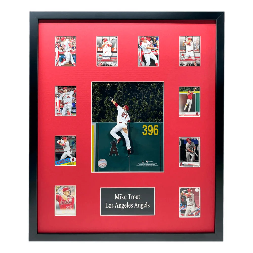 Mike Trout Framed 10 Baseball Card Collage Lot - Los Angeles Angels MLB Memorabilia - Perfect for Sports Fans, Collectors & Home Office Decor