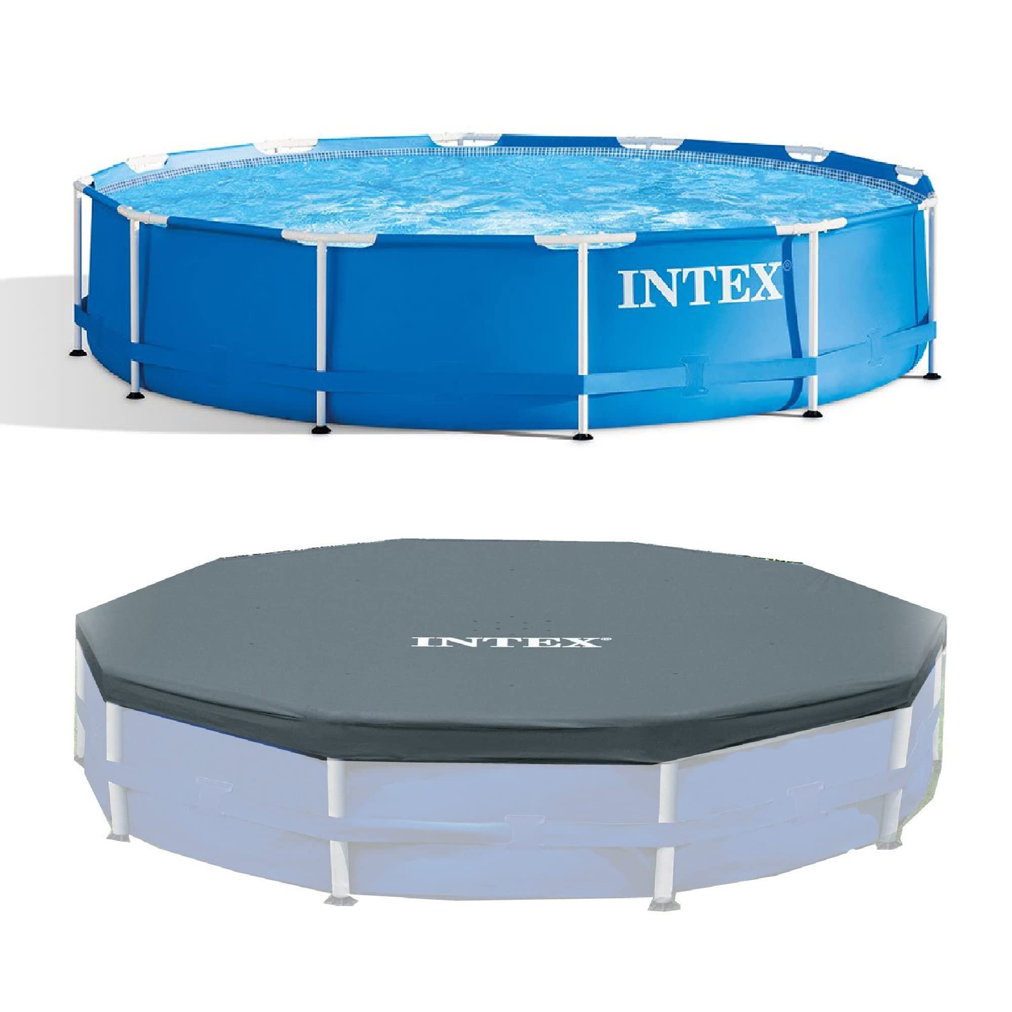 Intex 12ft x 30in Above Ground Swimming Pool with PVC Cover - 6 Person Capacity, Durable Gray Outdoor Pool for Backyard, Garden & Summer Fun