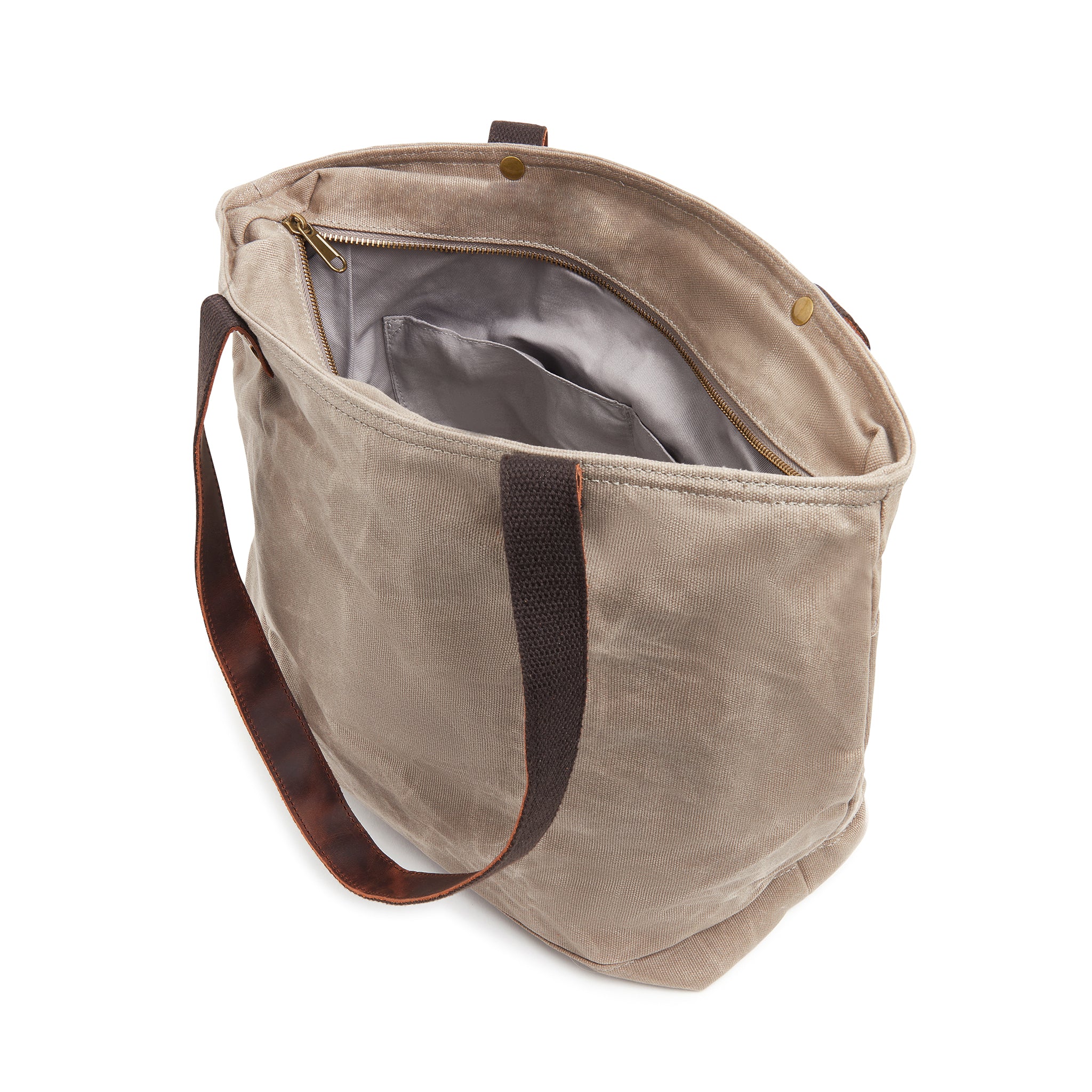 Premium Waxed Canvas Tote Bag - Durable Grey Canvas & Genuine Leather - Perfect for Work, Travel, and Everyday Carry