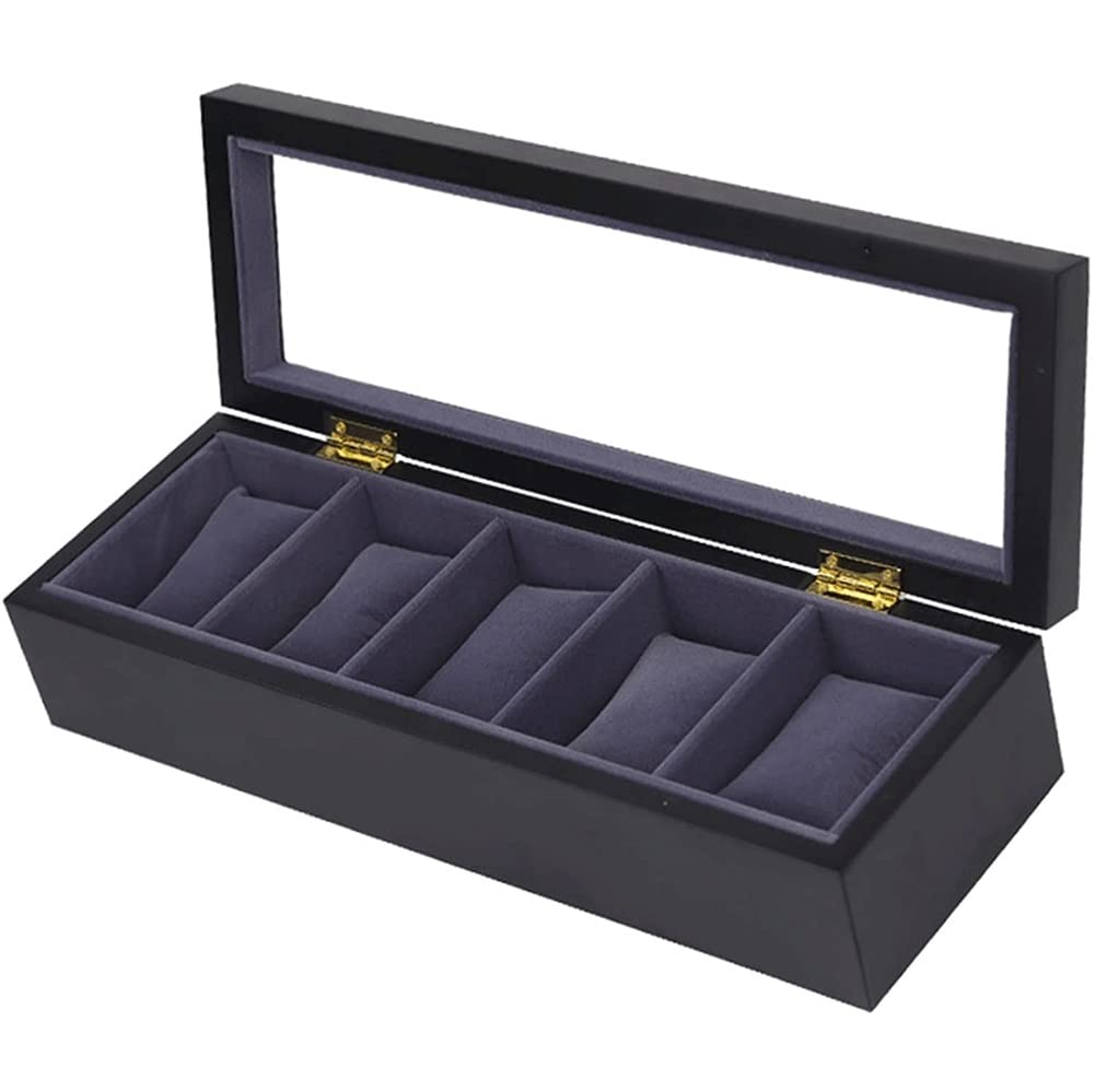 Premium 6-Slot Leather Watch Box with Glass Top - Luxury Watch Organizer & Jewelry Storage Case for Men & Women - Perfect for Travel, Home Display & Gift Giving (Black)