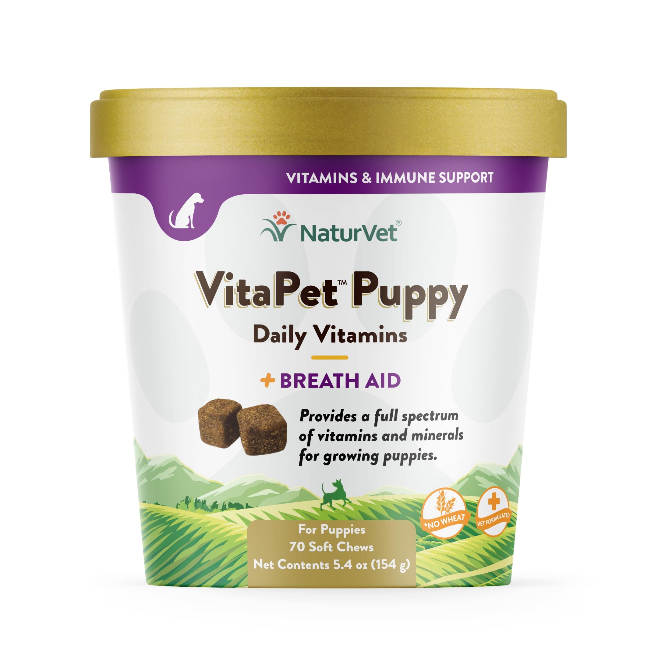 NaturVet VitaPet Puppy Daily Vitamins for Dogs with Breath Aid - Essential Vitamins, Minerals, Amino & Fatty Acids - 70 Soft Chews for Puppy Health & Fresh Breath - Perfect for Growing Puppies & Daily Nutrition Support