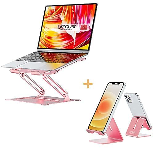 Ergonomic Adjustable Laptop Stand & Phone Holder Set - Rose Gold | Portable Computer Riser for Home Office, Dorm & Travel Use