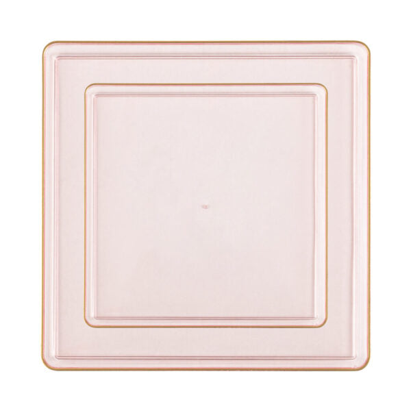 Pink and Gold Plastic Party Bundle - Square Edge Disposable Plates, Cups & Cutlery for Birthday, Wedding & Baby Shower Events