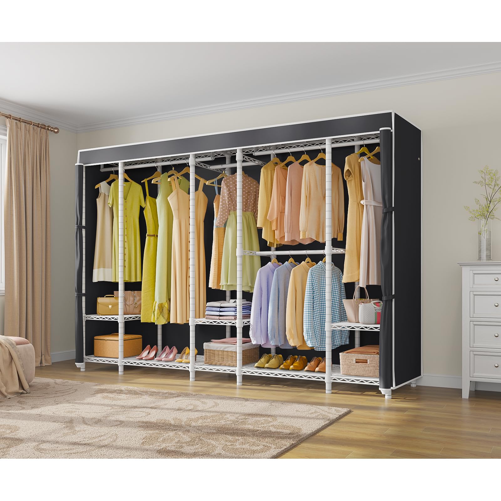 VIPEK V50C Heavy Duty Portable Closet Rack - Large Freestanding Wardrobe with Black Cover, Sturdy Clothing Rack for Hanging Clothes (Max Load 1300lbs) - Perfect for Bedroom Storage, Closet Organization & Temporary Wardrobe Solutions