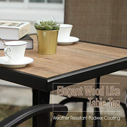 Sophia & William Patio High Bar Stool Set - 2 Pack Wood Look Outdoor Swivel Bar Stools with Grey Textilene Sling Fabric - Perfect for Backyard, Deck, Poolside & Outdoor Dining Areas