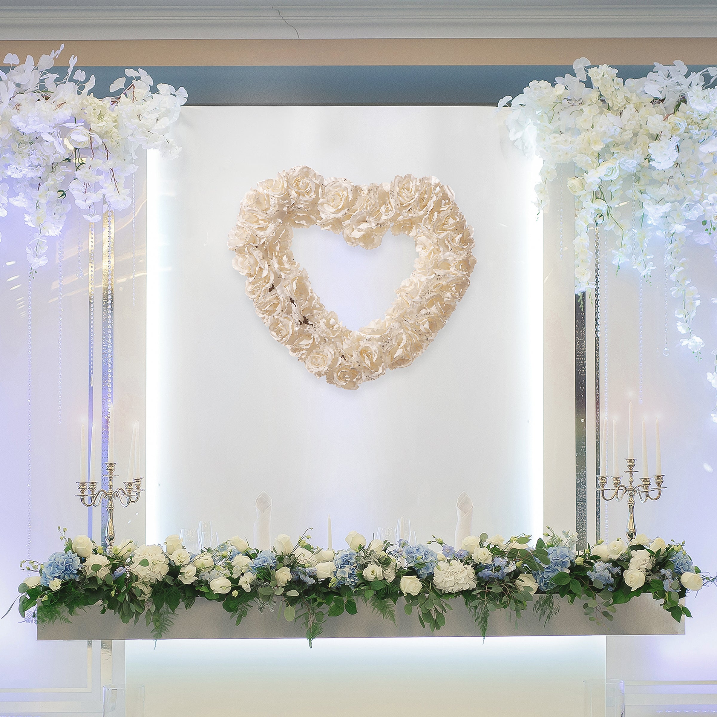 20 Inch Valentine's Day Floral Heart Wreath with White Roses - Perfect for Home Door Decor, Romantic Gift & Wedding Decoration