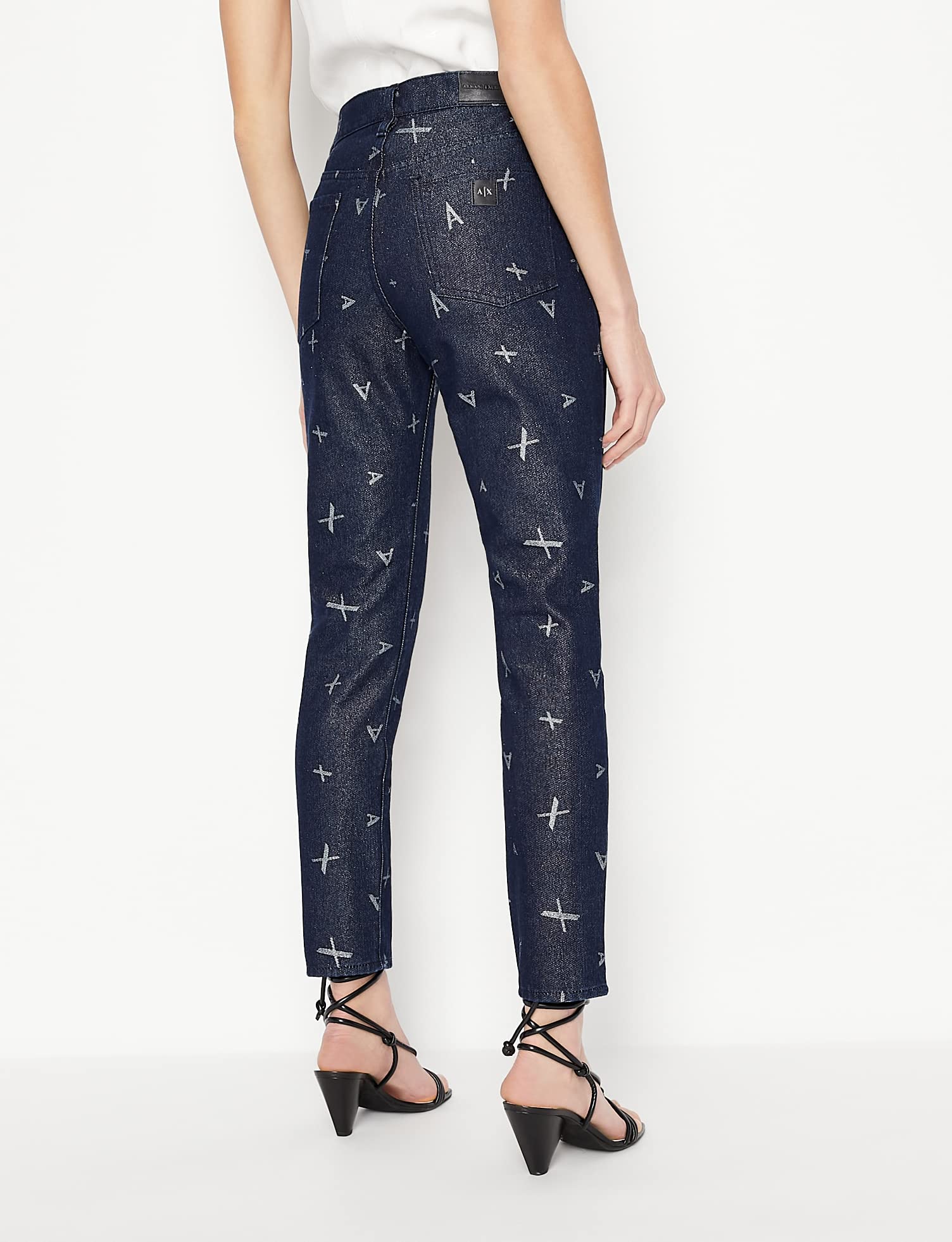 Armani Exchange Women's AX Logo Jacquard Denim Pants - Stylish High Waist Skinny Jeans for Casual Outings & Night Out