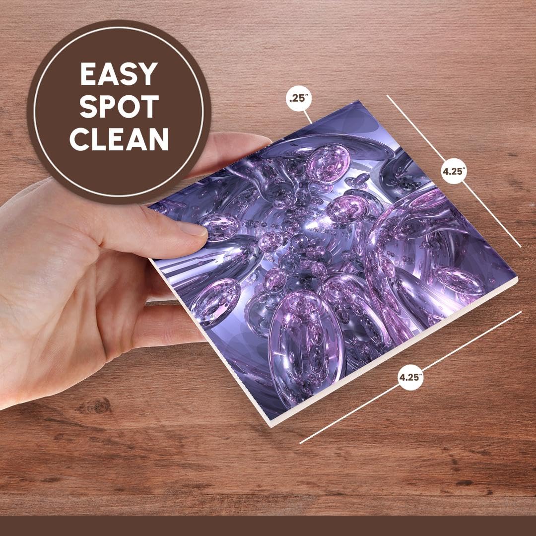 3D Rose Purple Glass Spheres Ceramic Tile Coasters - Set of 8 with Digitally Stylized Design | Perfect for Home Decor, Office Use & Gift Giving