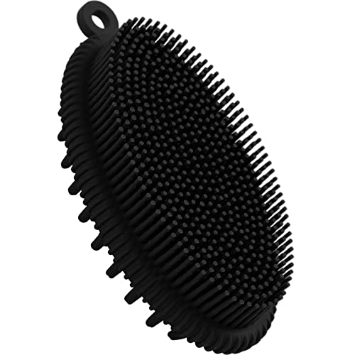 ELFRhino Silicone Body Scrubber - Gentle Exfoliating Loofah & Soft Body Brush for Women & Men | SPA Massage Skin Care Tool & Scalp Massager | 1 Pack (Black) - Perfect for Shower, Bath & Daily Skincare Routine