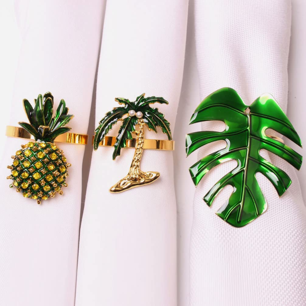 ABOOFAN 6pcs Hawaiian Themed Napkin Rings Set - Pineapple & Tropical Fruit Design, Gold Alloy Luau Party Decor, Banquet & Wedding Tabletop Accessories | Perfect for Beach Weddings, Summer Parties & Tropical Home Decor
