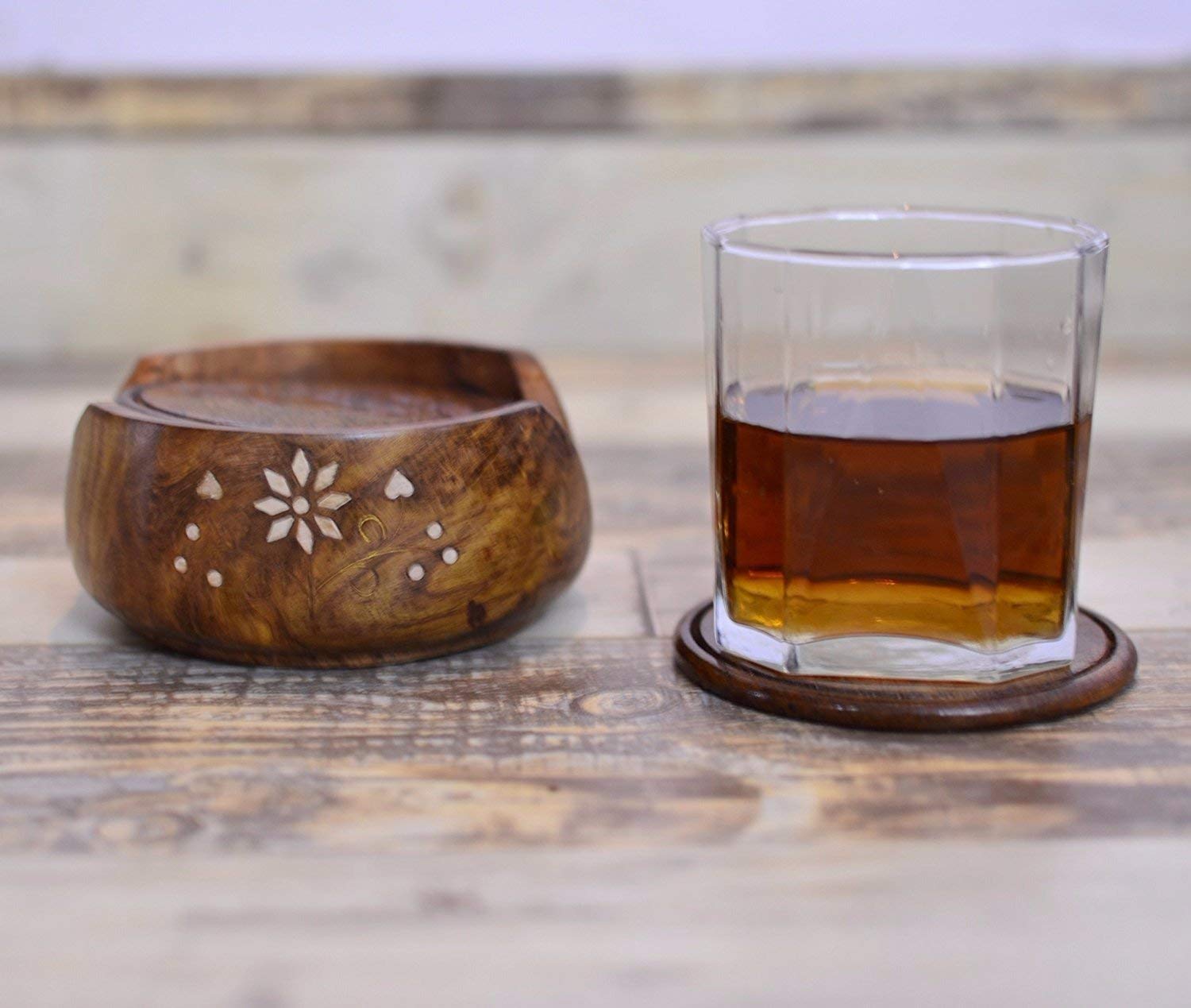 Handmade Wooden Lotus Tea Coaster Set - 6 Pack Half Barrel Shape Stand for Hot Cups & Mugs (3.5 Inch) - Perfect for Tea Ceremony, Coffee Break & Home Decor