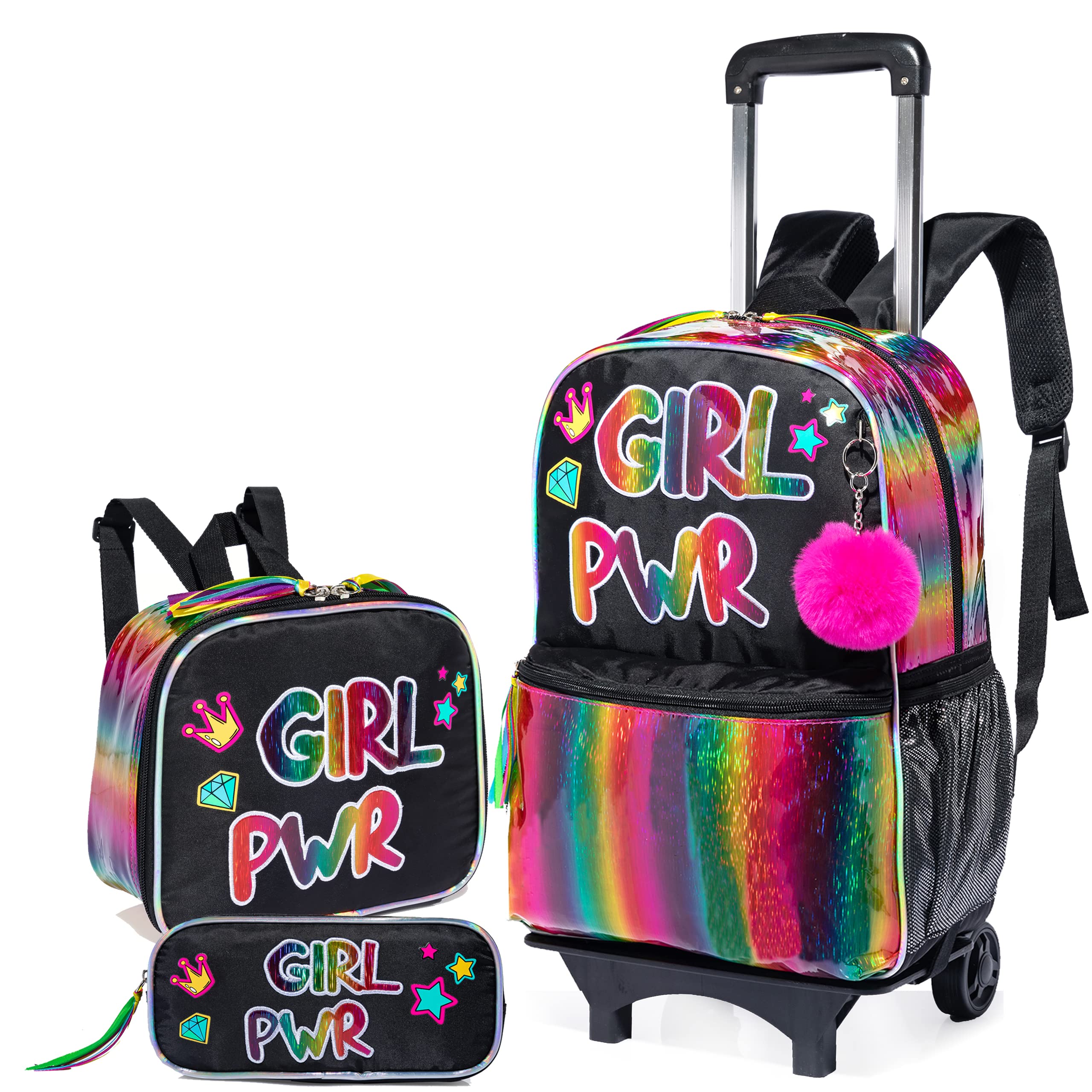 16 Inch Rolling Backpack for Girls - Kids Wheeled School Backpack with Retractable Handle, Durable Bookbag Suitcase for Kindergarten & Travel (Ages 4-6) - Perfect for School, Day Trips & Airplane Carry-On