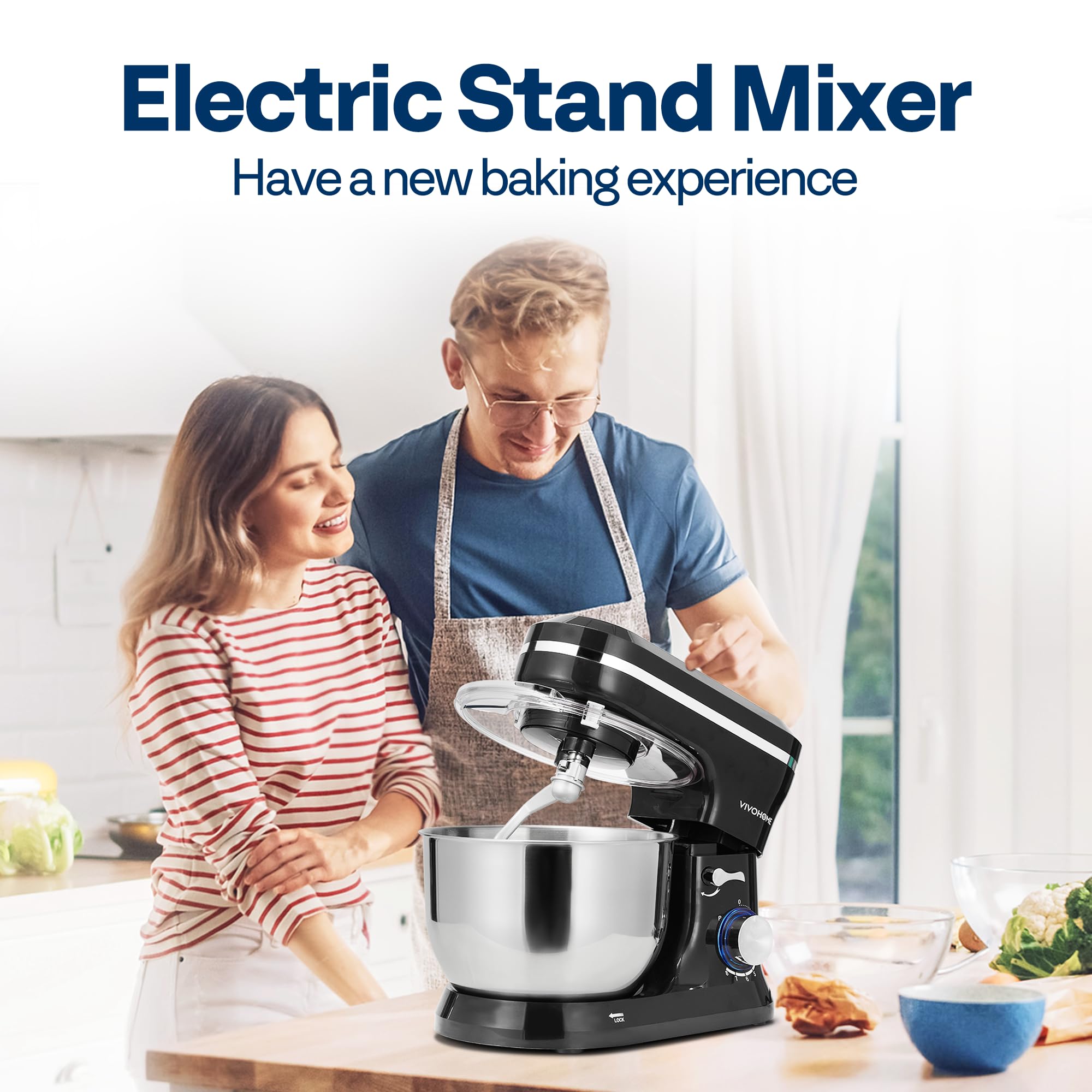 VIVOHOME 4.75 Quart Stand Mixer - 8 Speed Electric Kitchen Mixer for Baking, Cake, Bread & Dough - Includes Beater, Dough Hook, Wire Whip & Egg Separator - Perfect for Home Bakers & Cooking Enthusiasts (Black)
