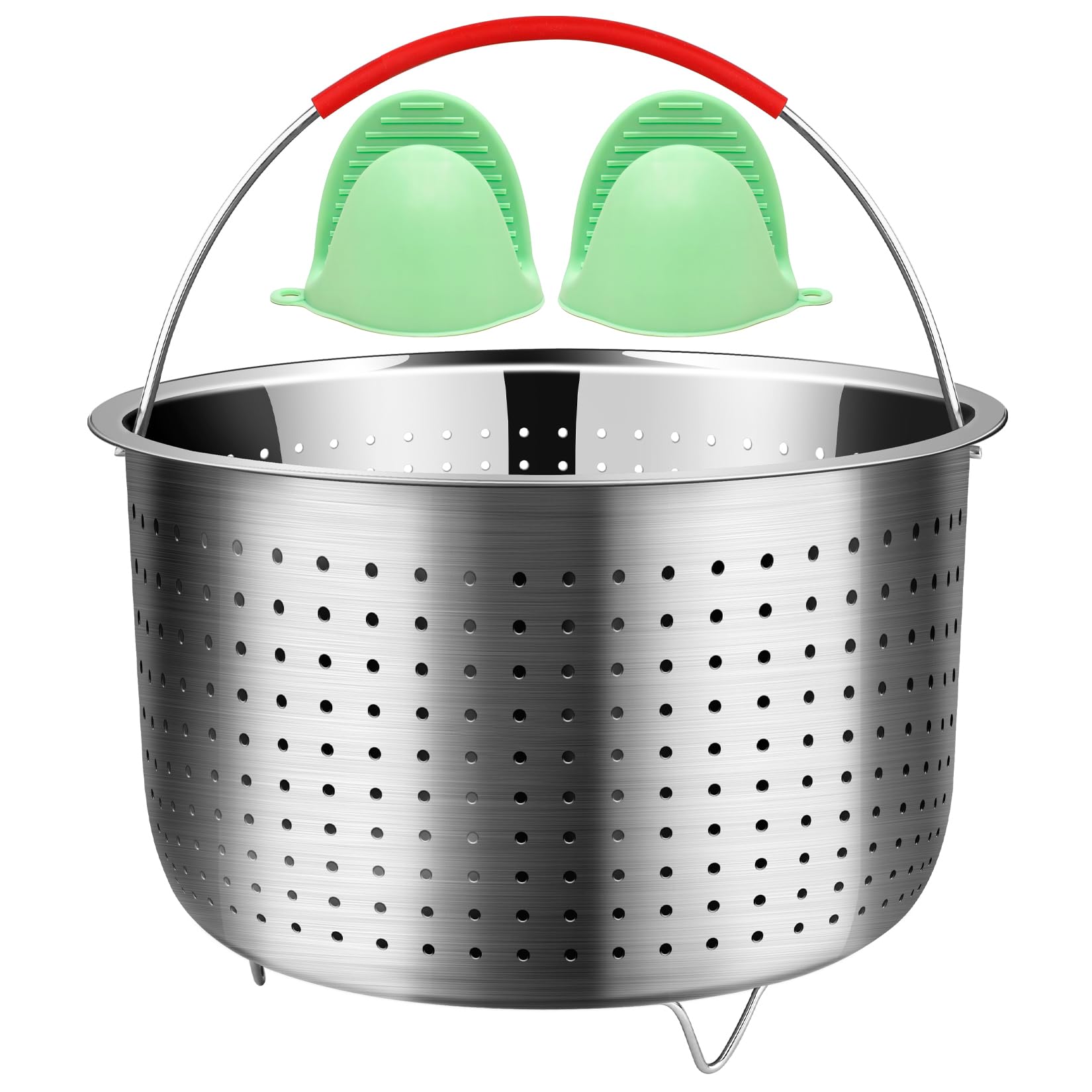 REDANT Stainless Steel Steamer Basket for Instant Pot 6 qt - Vegetable Steamer, Pasta & Egg Cooker Insert with Silicone Gloves (2 Pcs Included) - Perfect for Healthy Meal Prep, Dumplings & Seafood Cooking